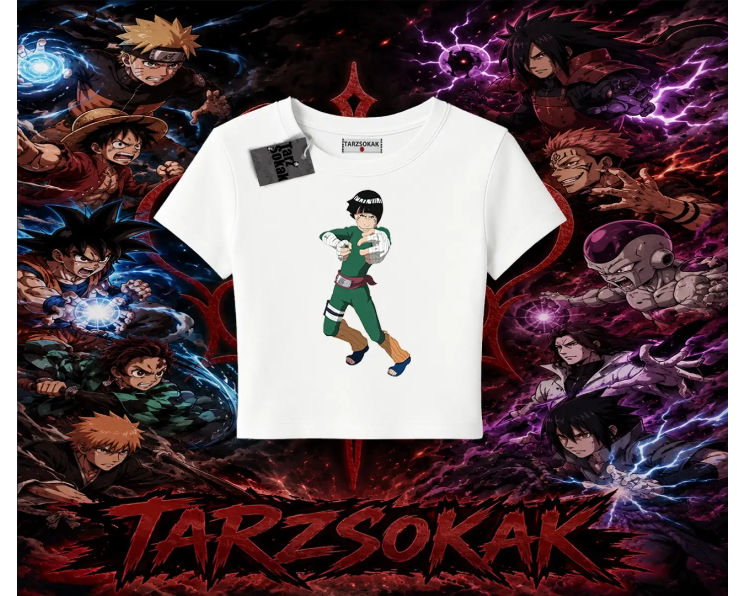 Rock Lee Naruto Anime Karakter Kadın Baby Tee Beyaz