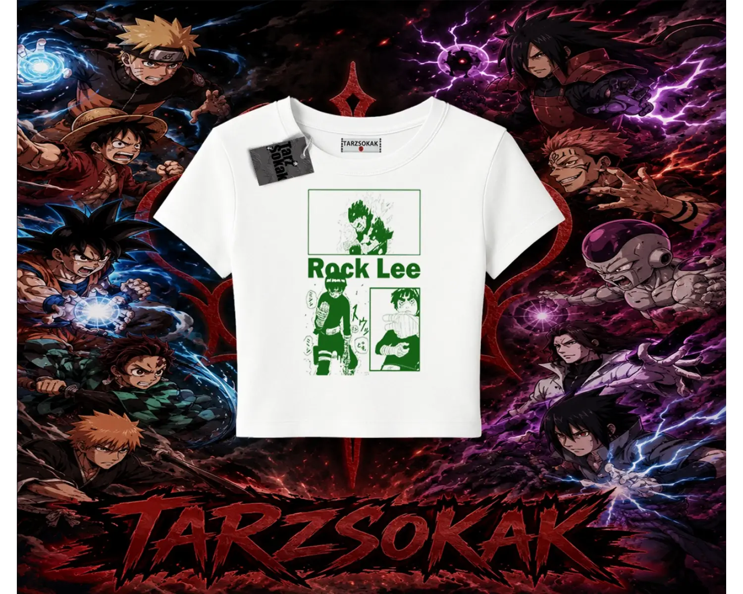 Rock Lee Naruto Anime Karakter Kadın Baby Tee Beyaz