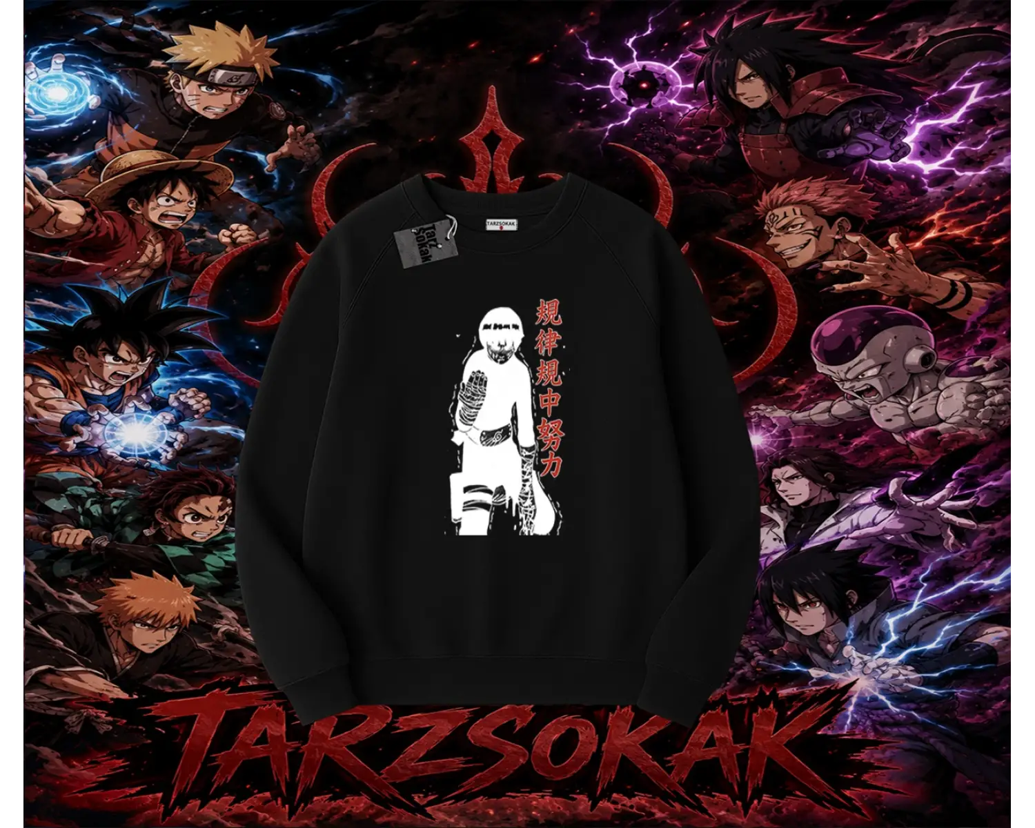 Rock Lee Naruto Anime Karakter Oversize Unisex Bisiklet Yaka Sweatshirt Beyaz