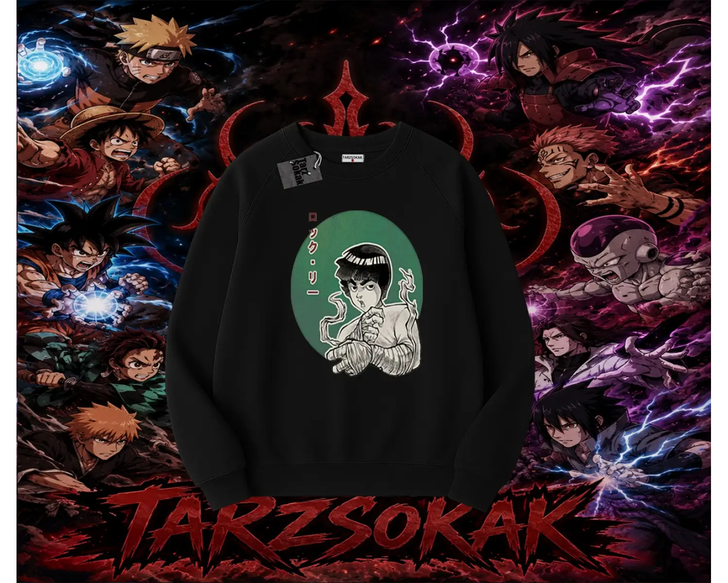 Rock Lee Naruto Anime Karakter Oversize Unisex Bisiklet Yaka Sweatshirt Beyaz