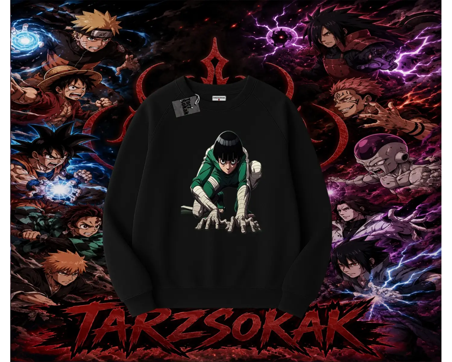 Rock Lee Naruto Anime Karakter Oversize Unisex Bisiklet Yaka Sweatshirt Beyaz