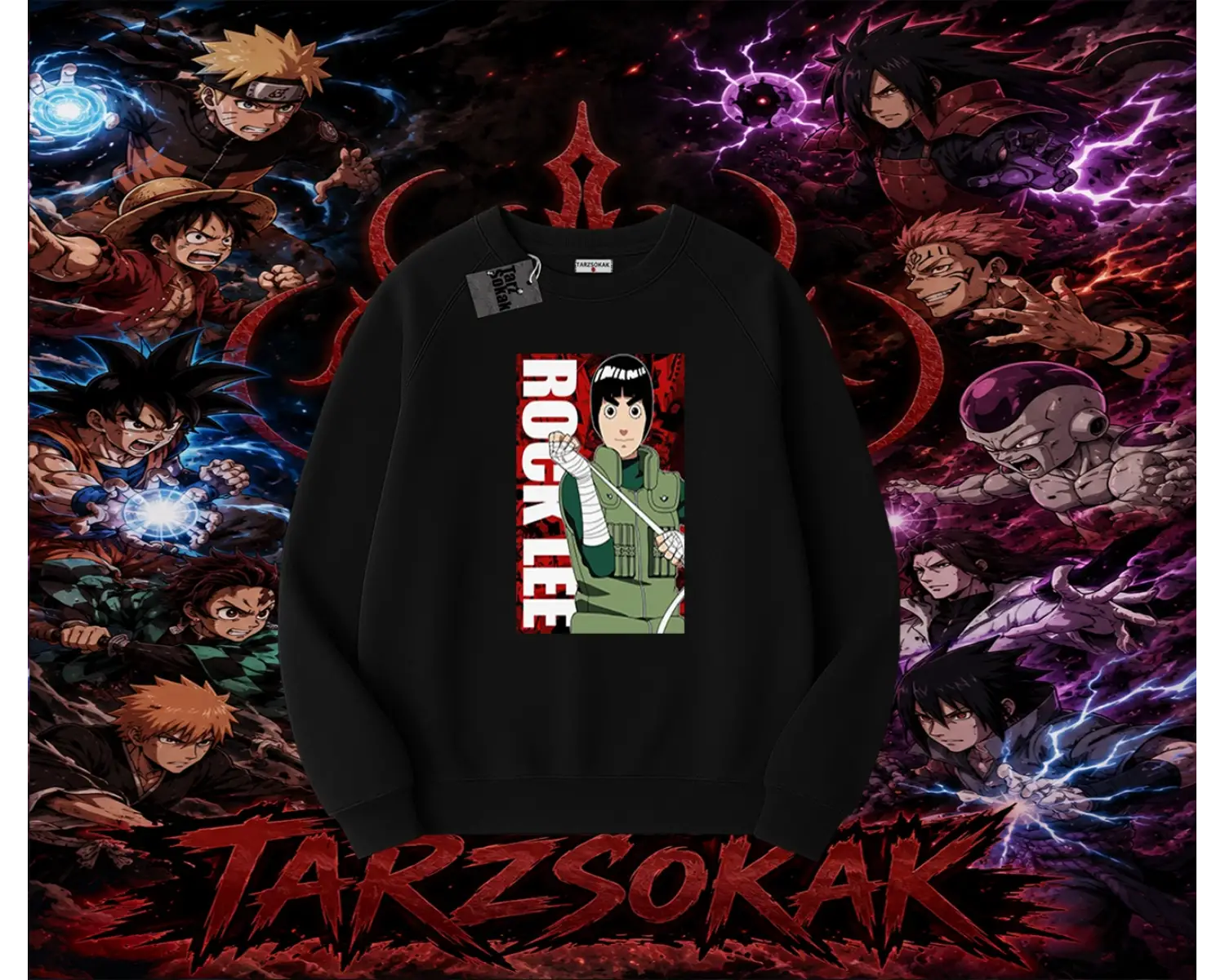Rock Lee Naruto Anime Karakter Oversize Unisex Bisiklet Yaka Sweatshirt Beyaz