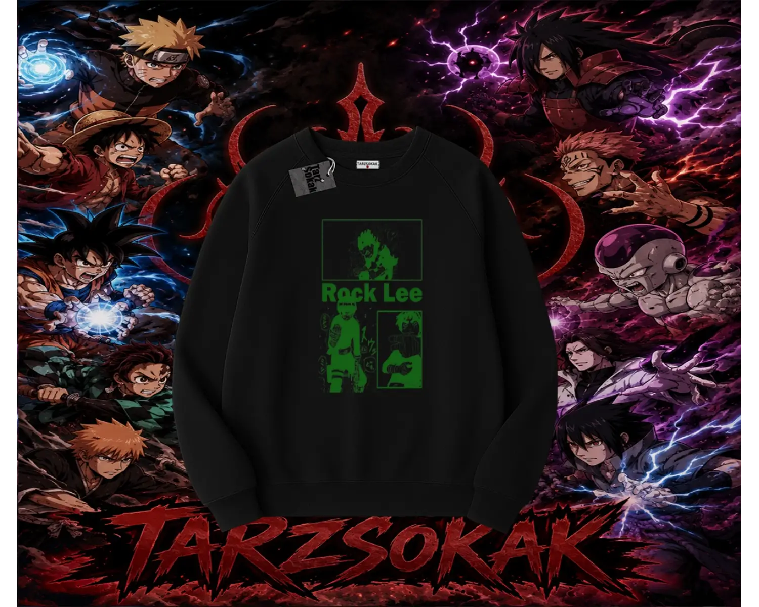 Rock Lee Naruto Anime Karakter Oversize Unisex Bisiklet Yaka Sweatshirt Beyaz