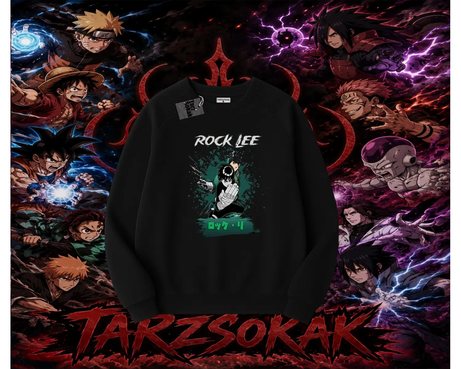 Rock Lee Naruto Anime Karakter Oversize Unisex Bisiklet Yaka Sweatshirt Beyaz