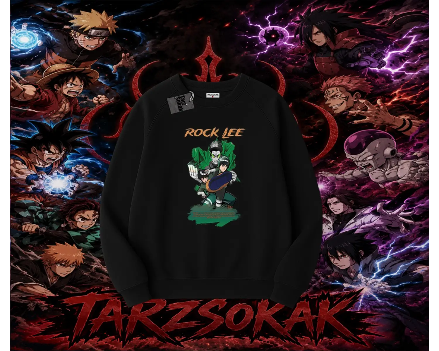 Rock Lee Naruto Anime Karakter Oversize Unisex Bisiklet Yaka Sweatshirt Beyaz