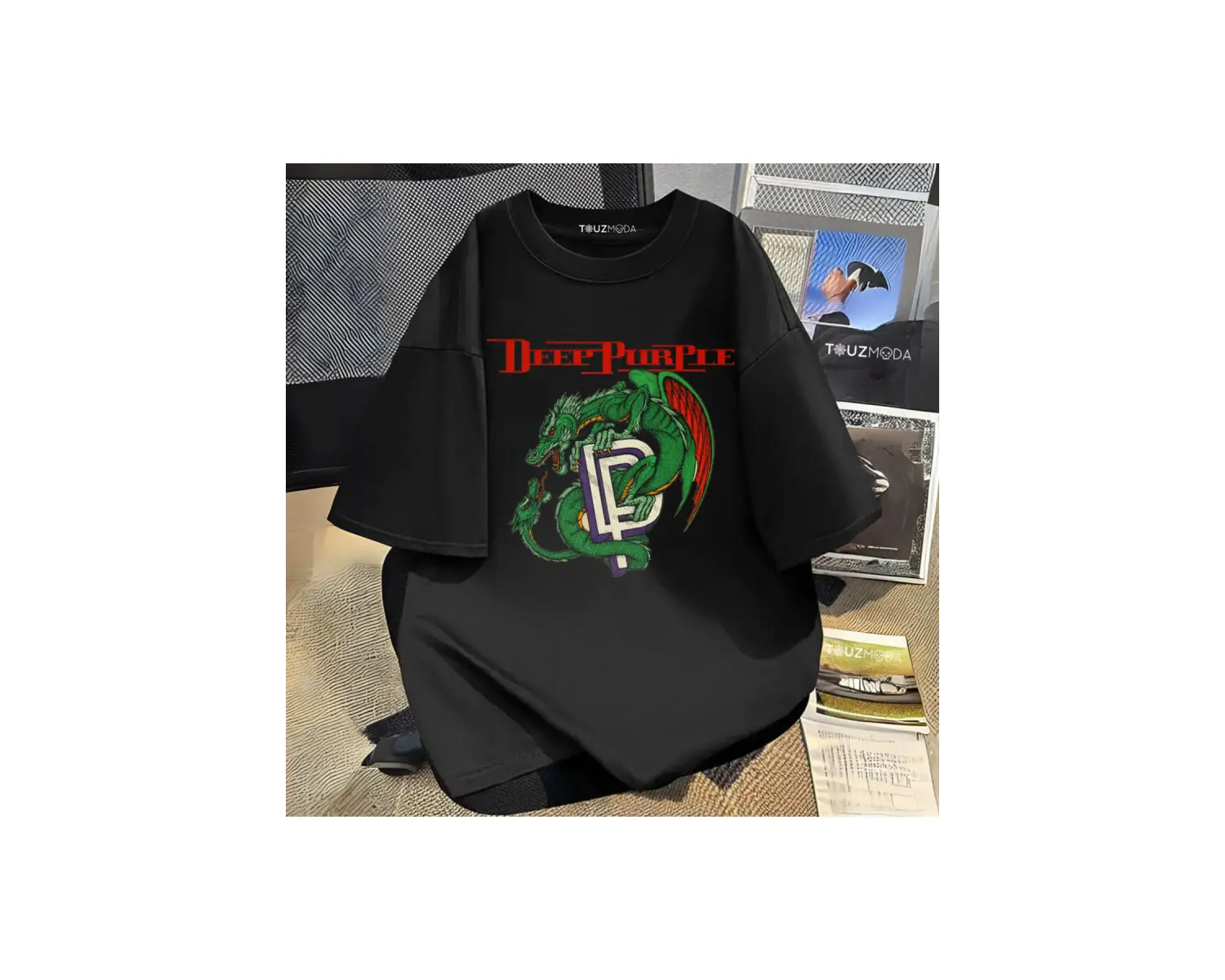 Rock Serisi Deep Purple Baskılı Unisex Oversize
