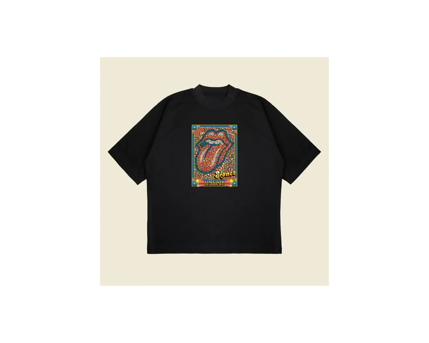 Rolling Stone Seattle Baskılı Oversize Unisex Pamuklu Nefes Alan Kalın Kumaşlı