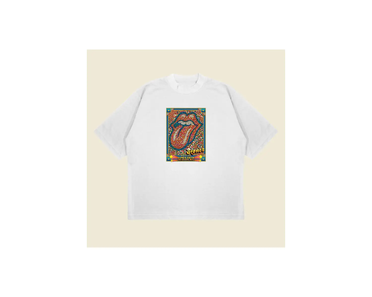 Rolling Stone Seattle Baskılı Oversize Unisex Pamuklu Nefes Alan Kalın Kumaşlı