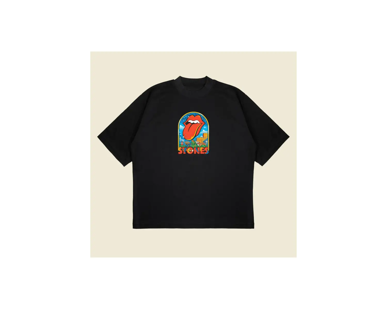 Rolling Stones Atlanta Baskılı Oversize Unisex Pamuklu Nefes Alan Kalın Kumaşlı