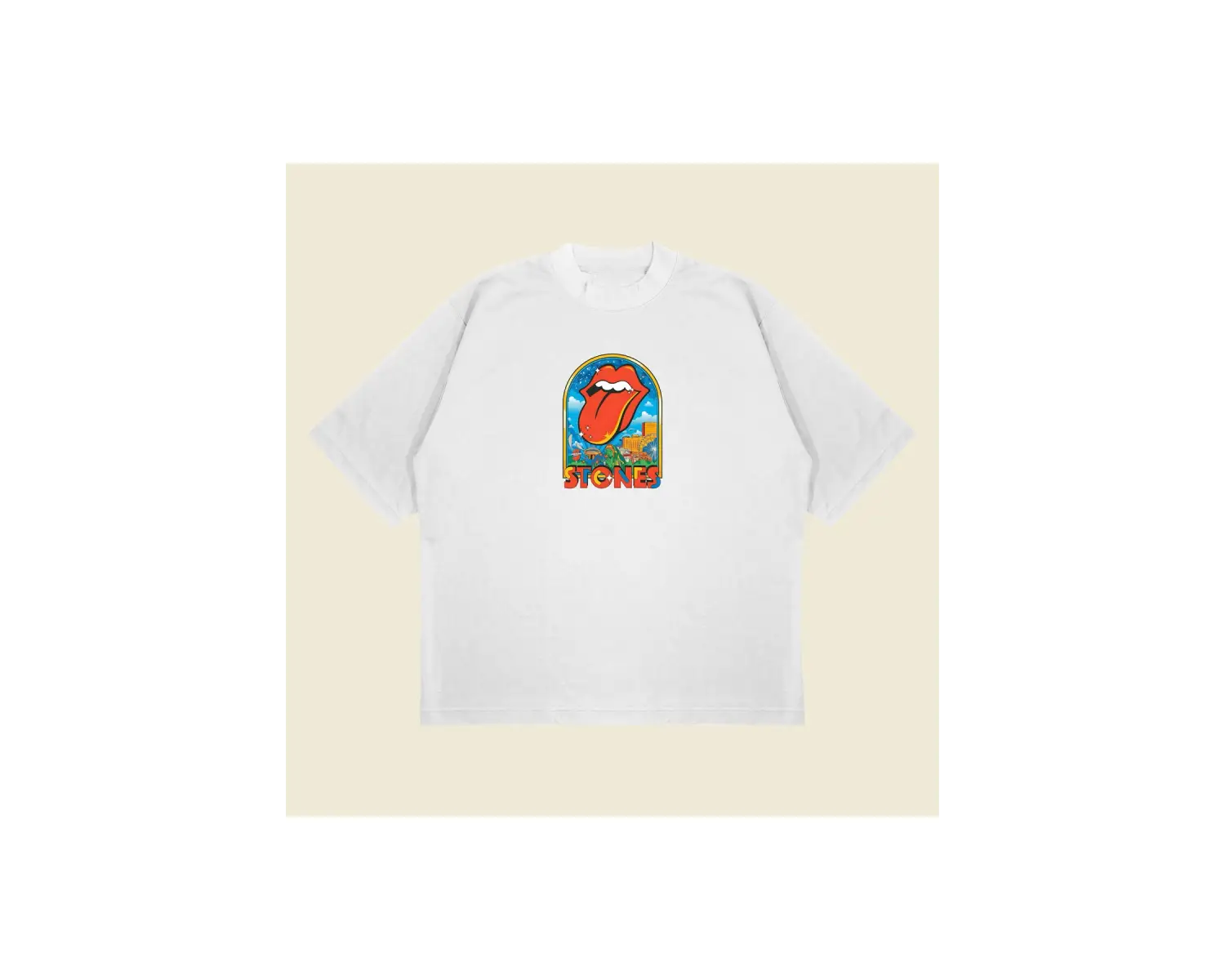 Rolling Stones Atlanta Baskılı Oversize Unisex Pamuklu Nefes Alan Kalın Kumaşlı