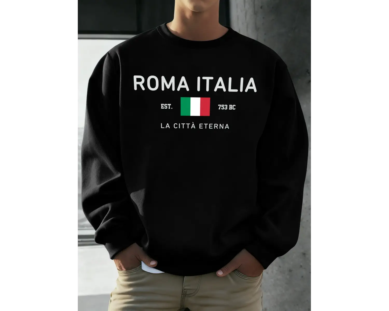 Roma Italia Est.753 Baskılı Kazak Erkekler Bisiklet Yaka Polar Giyim Gevşek Sonbahar Kazaklar