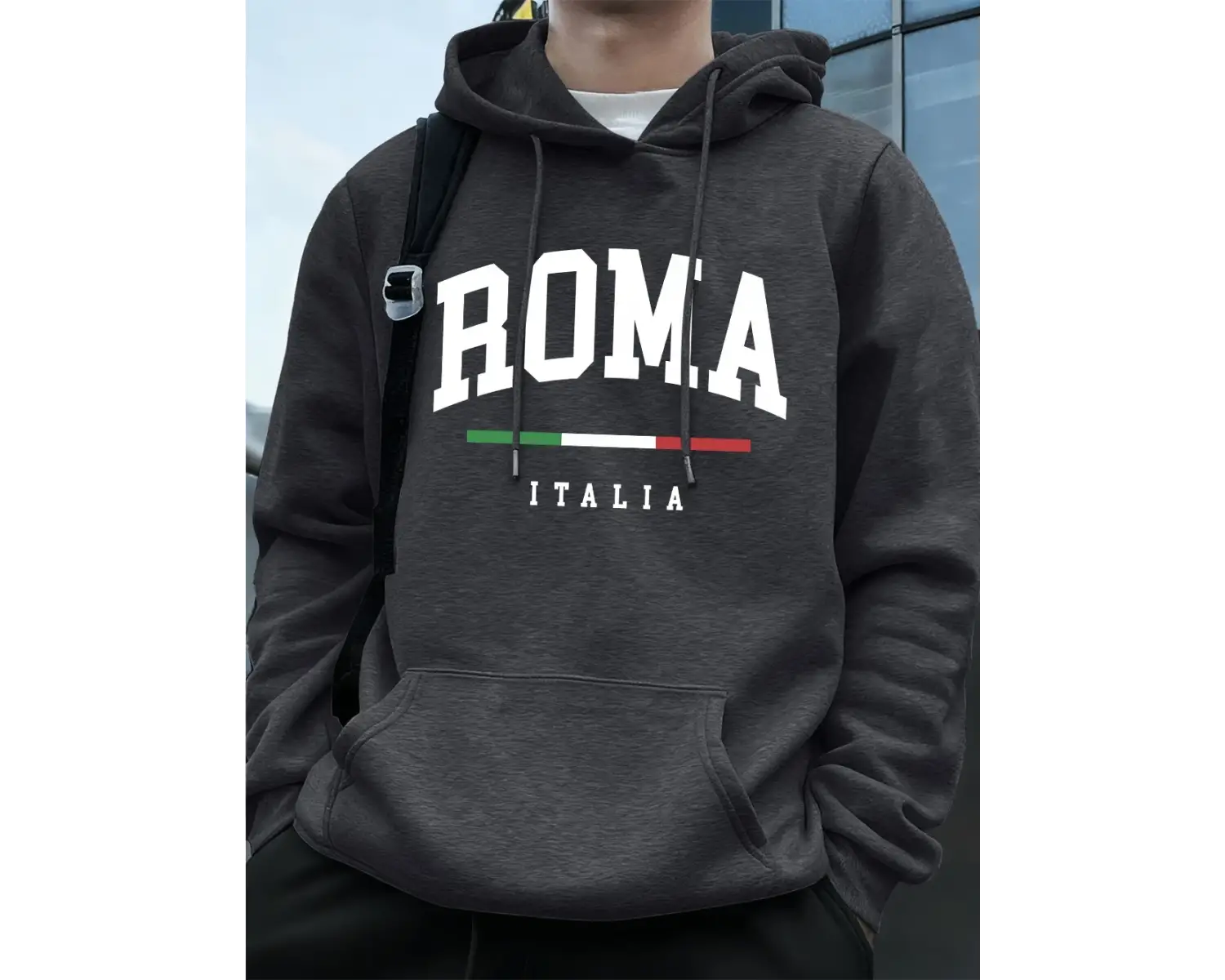 Roma Italia Mektup Baskı Erkek Tişörtü Kış Cep Kapüşonlular Moda Polar Sıcak Büyük Boy Kazakl