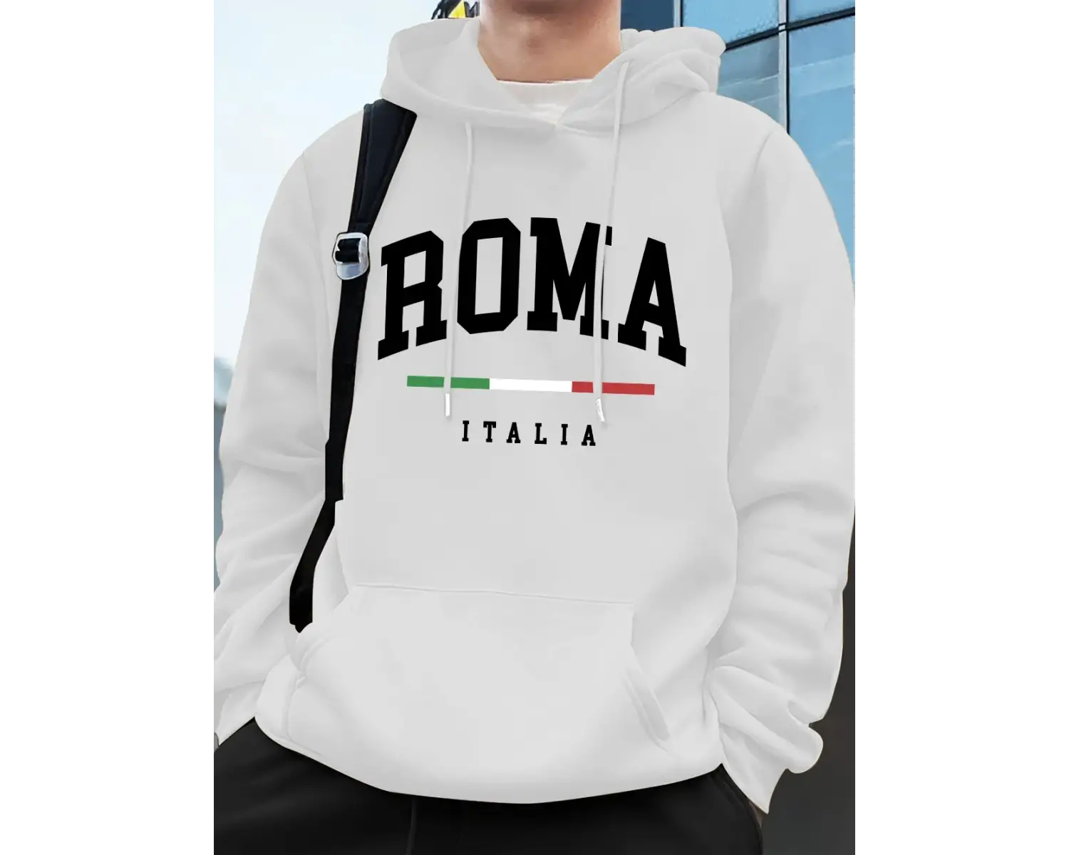 Roma Italia Mektup Baskı Erkek Tişörtü Kış Cep Kapüşonlular Moda Polar Sıcak Büyük Boy Kazakl