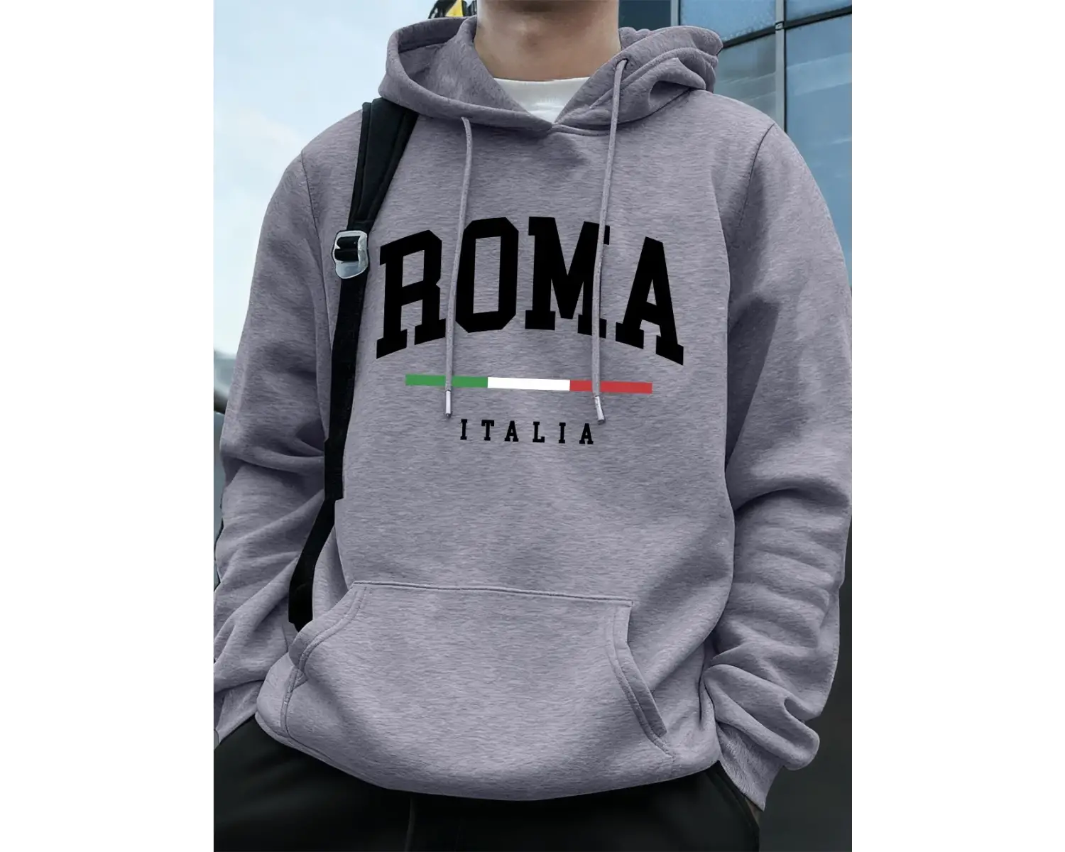 Roma Italia Mektup Baskı Erkek Tişörtü Kış Cep Kapüşonlular Moda Polar Sıcak Büyük Boy Kazakl