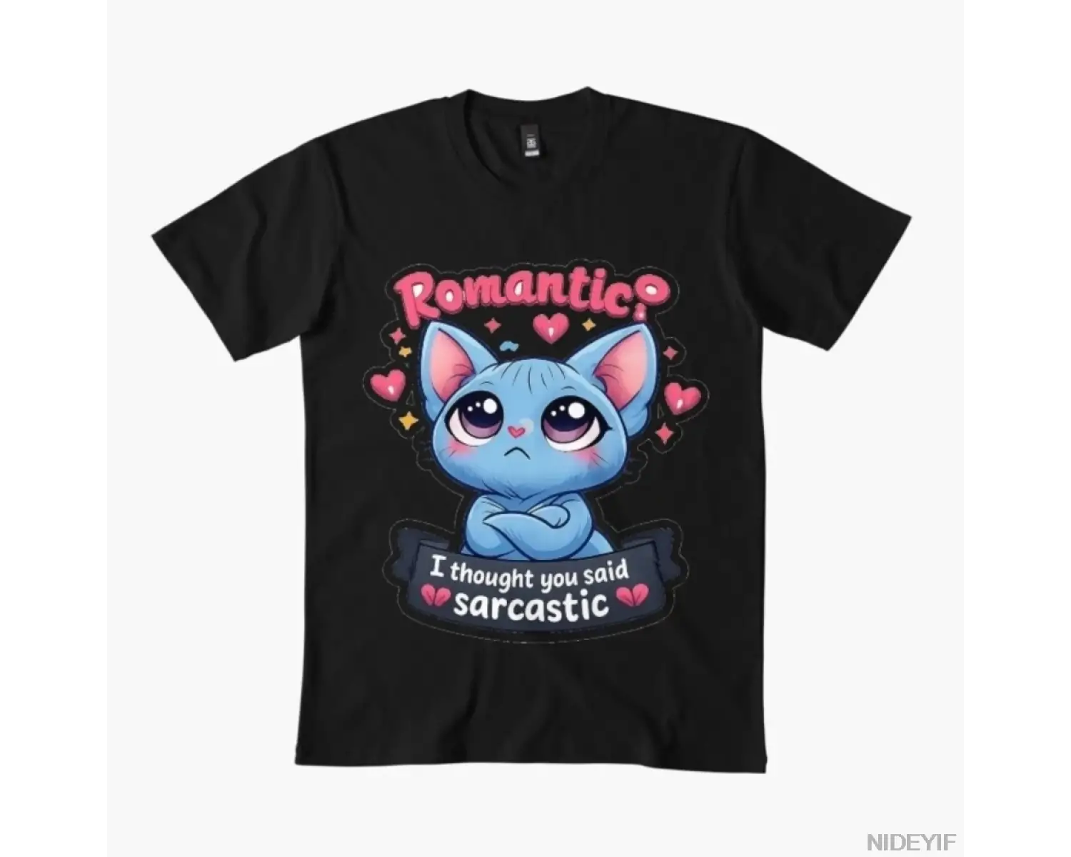 Romantik Ama Alaycı Kedi T-shirt Erkekler Kadınlar Için % 100% Pamuk T Shirt Kısa Kollu Üstle