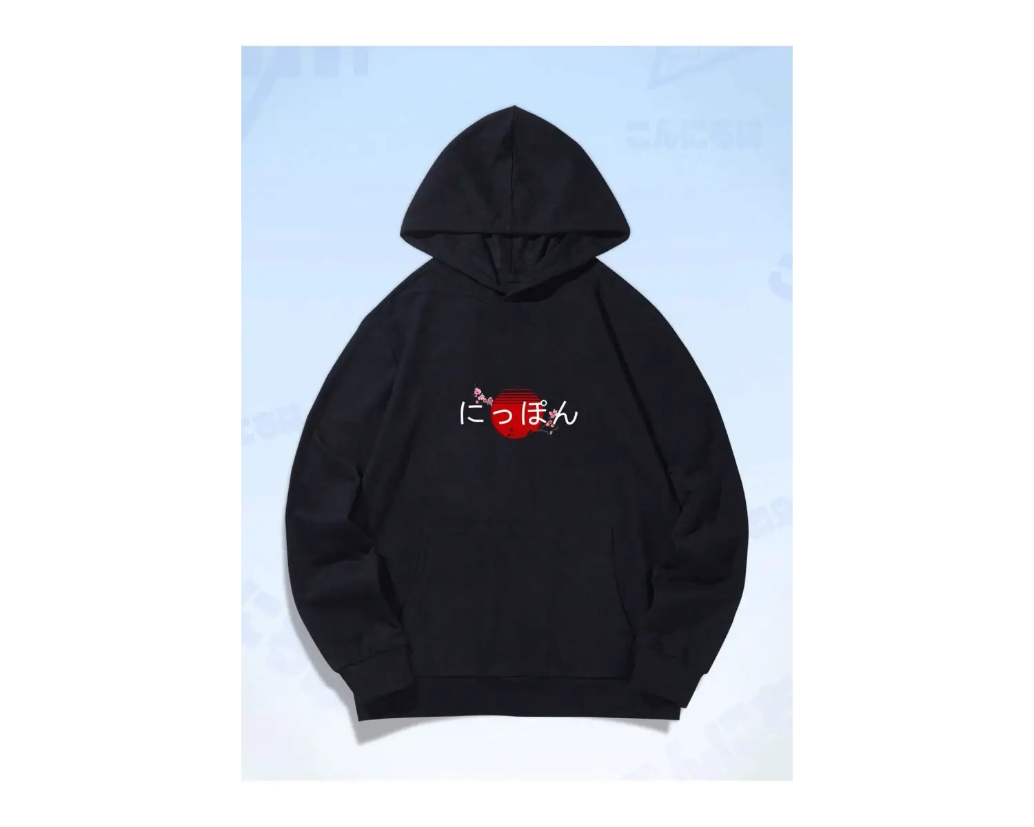 ROMWE Guys Car & Japanese Letter Graphic Drawstring Hoodie Siyah