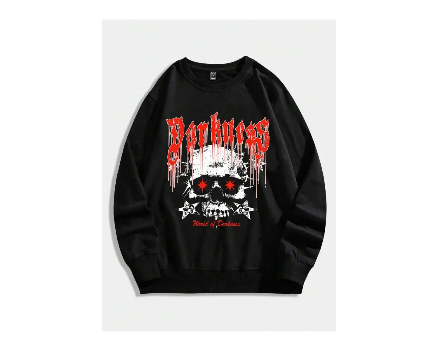 ROMWE Guys Letter & Skull Print Pullover Siyah