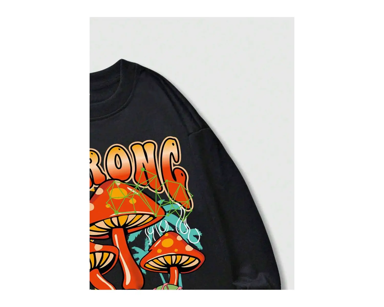 ROMWE Street Life Guys Mushroom And Slogan Graphic Sweatshirt Siyah