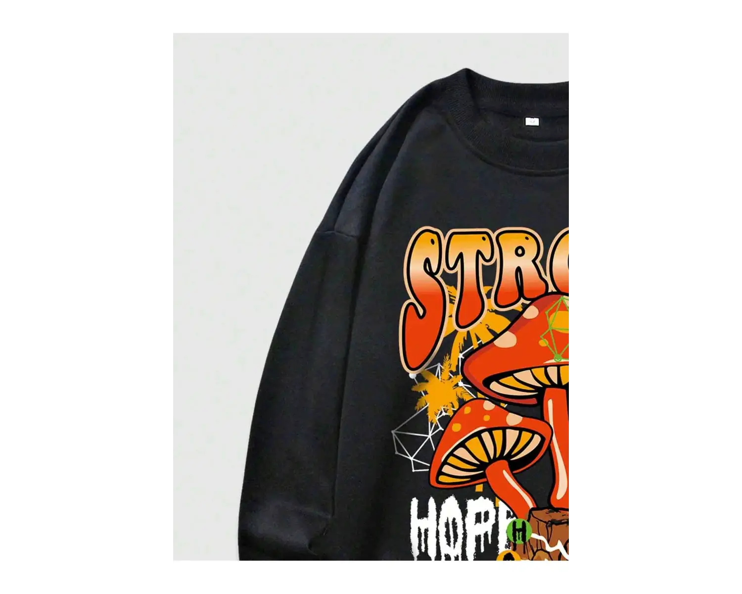 ROMWE Street Life Guys Mushroom And Slogan Graphic Sweatshirt Siyah