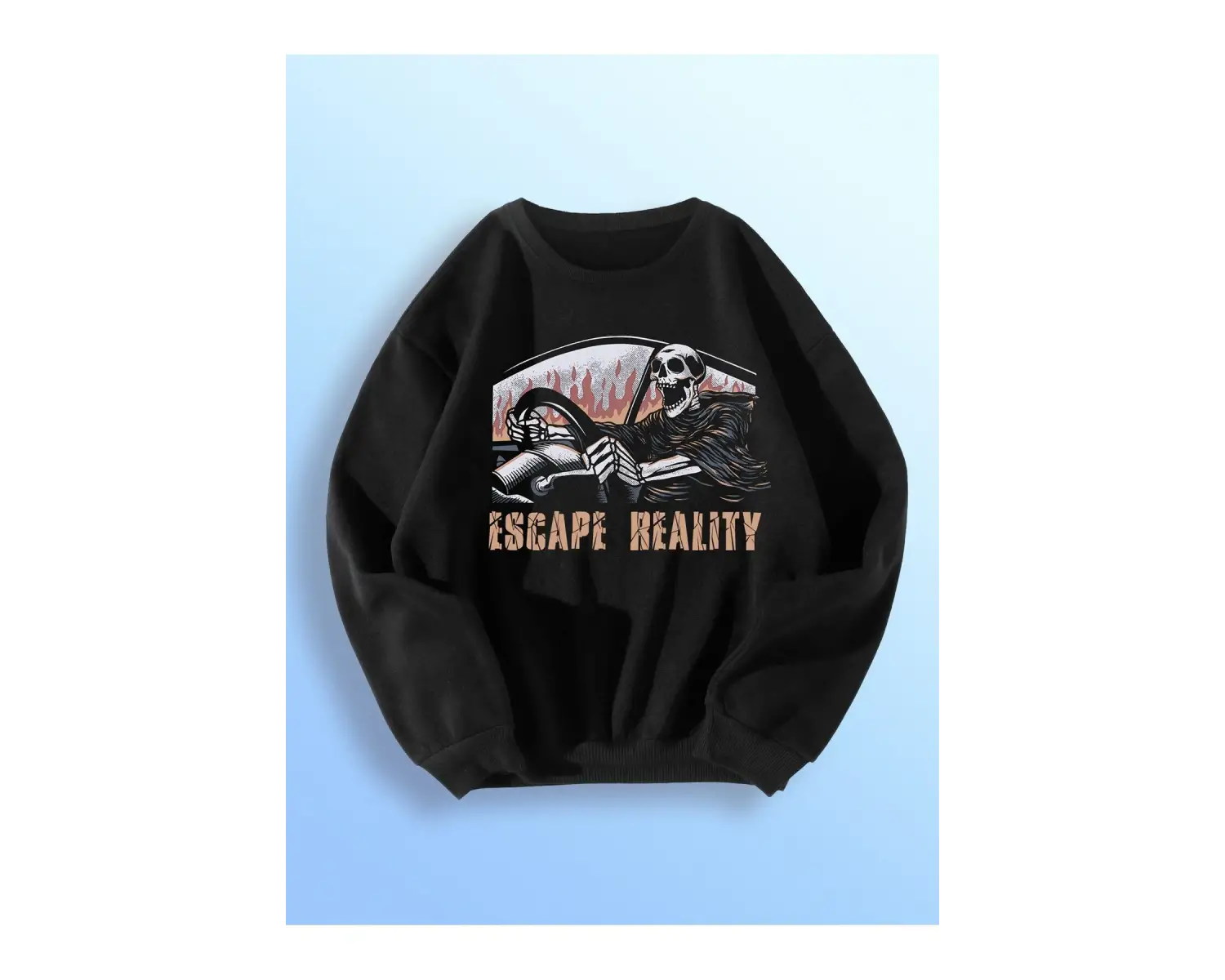 ROMWE X doppaintid Grunge Punk Letter Skull Graphic Sweatshirt Siyah