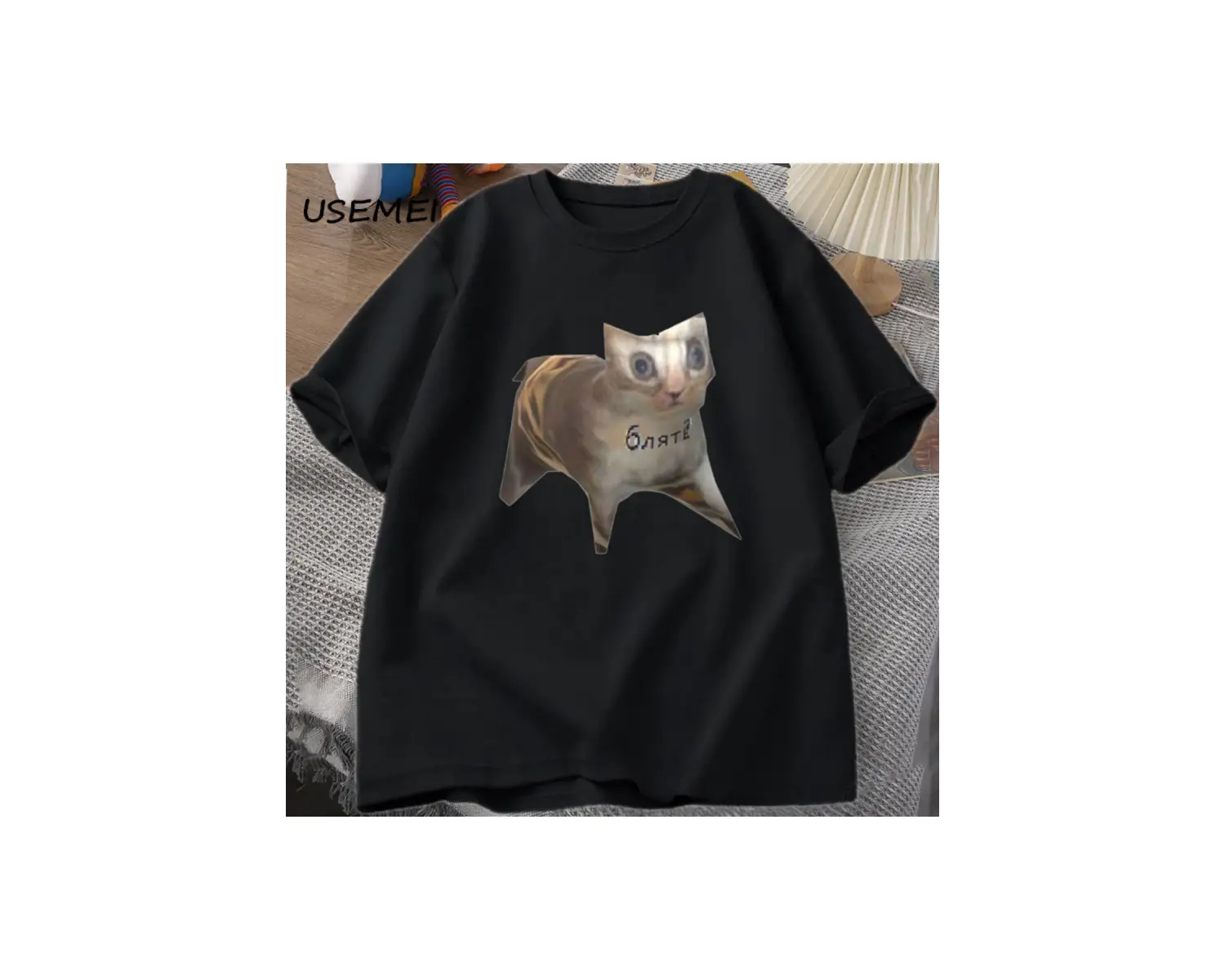 Rus Kedi Meme T-shirt Komik Grafik Baskı Kedi T Shirt Kadın Erkek Rahat Pamuklu Tişört Unisex 2838