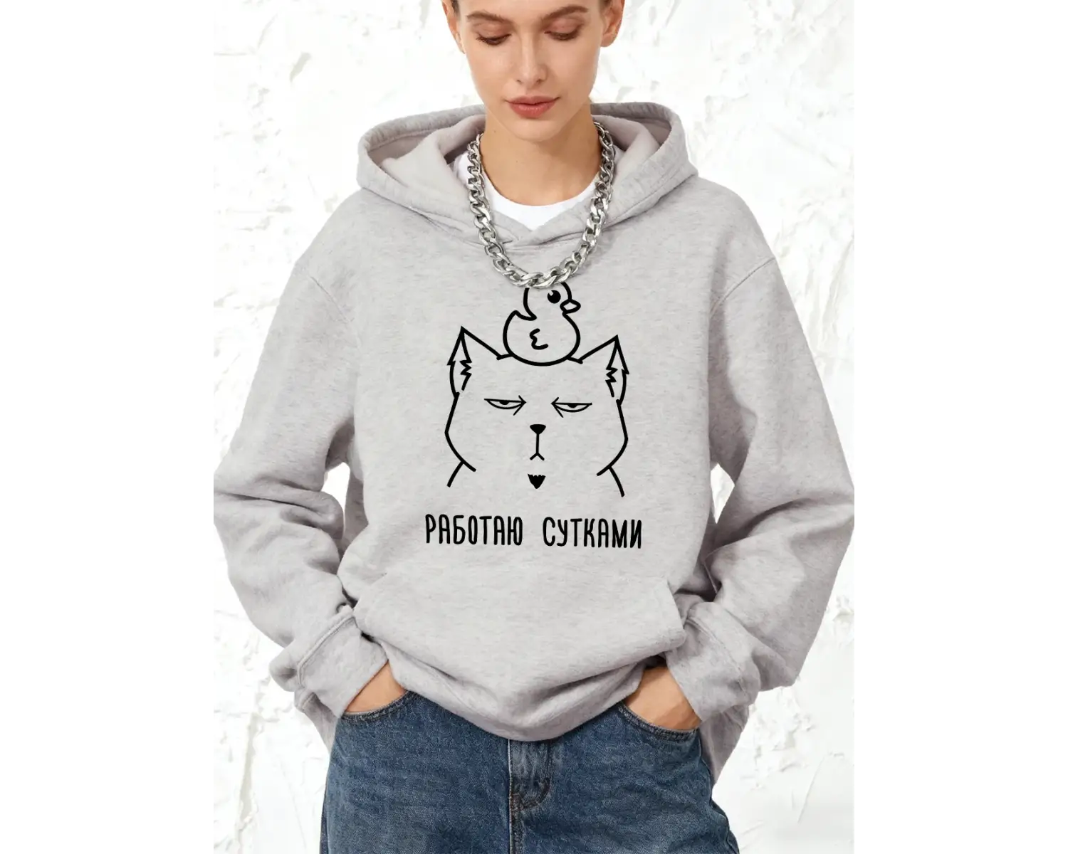 Rusça Yazılı Baskılı Kapüşonlu Sweatshirtler Pamuklu Kadın Eşofman Cepli Kazaklar Sportif Bol