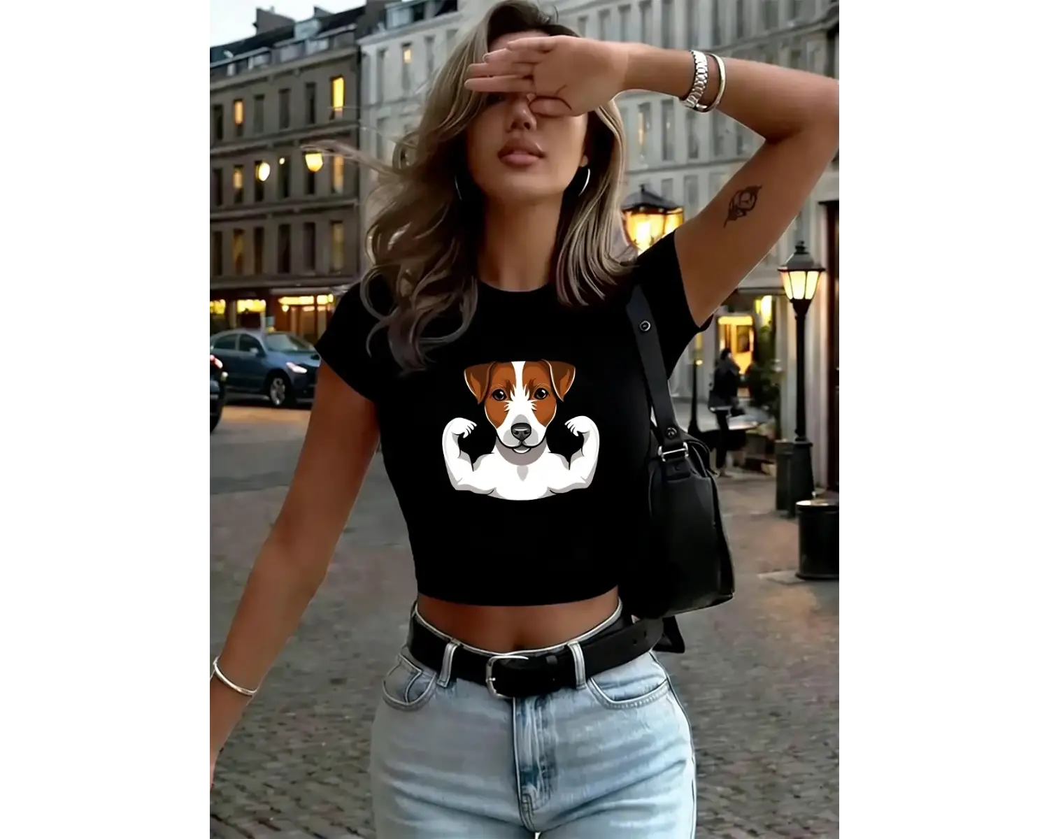 Russell Terrier Puppy Baskılı Kadın Babby TeeT-Shirt Yaz O-Boyun Yumuşak Üstler Sokak İnce Sokak