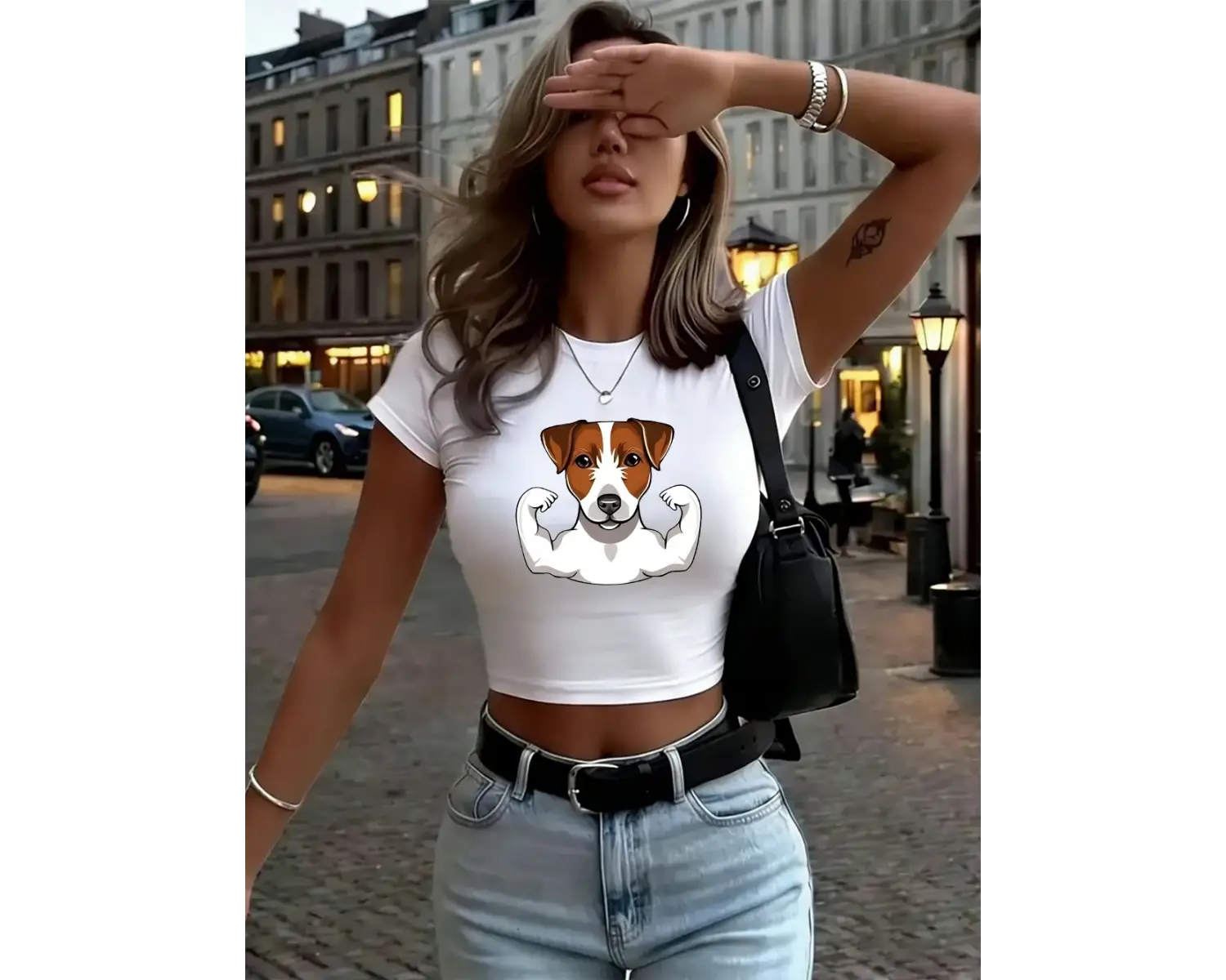 Russell Terrier Puppy Baskılı Kadın Babby TeeT-Shirt Yaz O-Boyun Yumuşak Üstler Sokak İnce Sokak