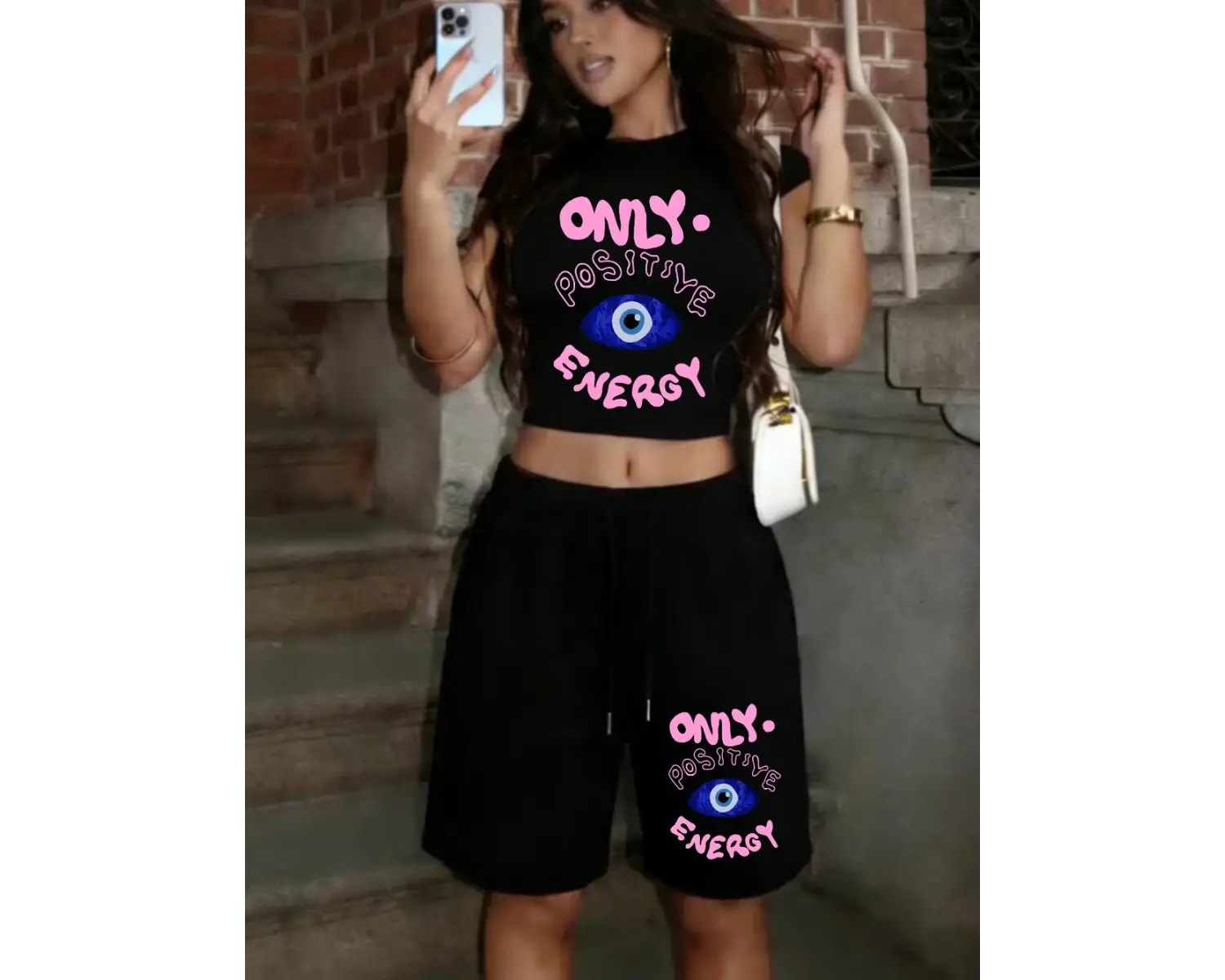 Sadece Pozitif Enerji Nazar Baskılı Babby Teelar Pantolon Sportif İki Parçalı Set T-Shirt Şort