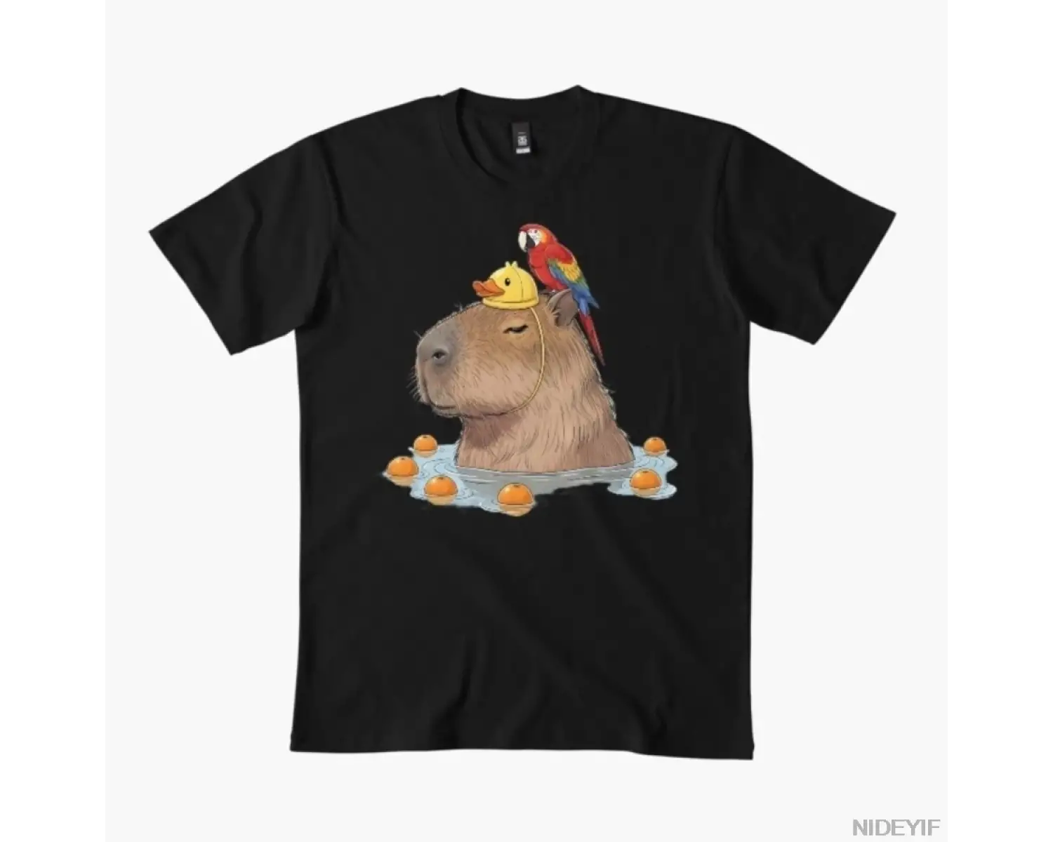 Sağlıklı Kapibara ile Amerika Papağanı Tişörtü Erkekler Kadınlar için % 100% Pamuklu Tişörtle