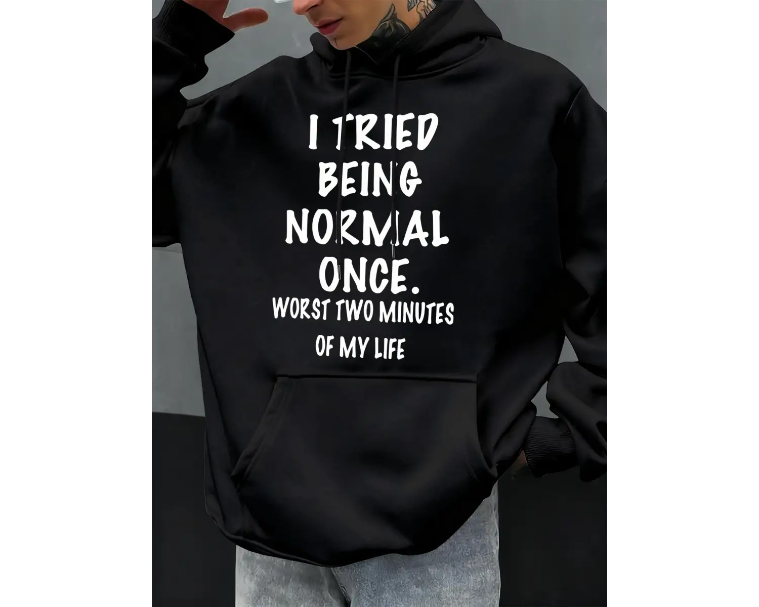 Sakin Olun ve Normal Olun Komik Tasarım Erkekler Kapüşonlular Polar Kapüşonlu Cepli Kazaklar