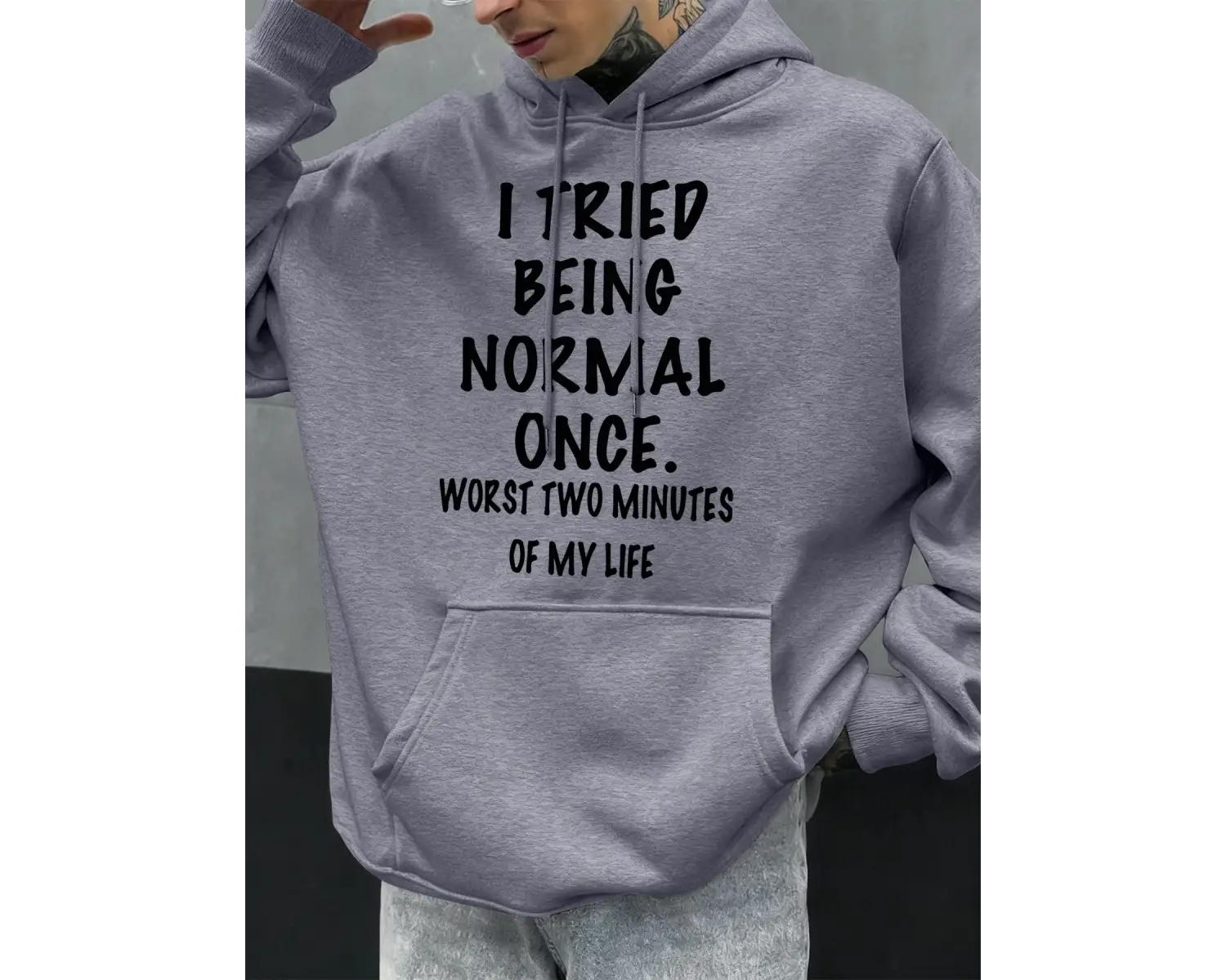 Sakin Olun ve Normal Olun Komik Tasarım Erkekler Kapüşonlular Polar Kapüşonlu Cepli Kazaklar