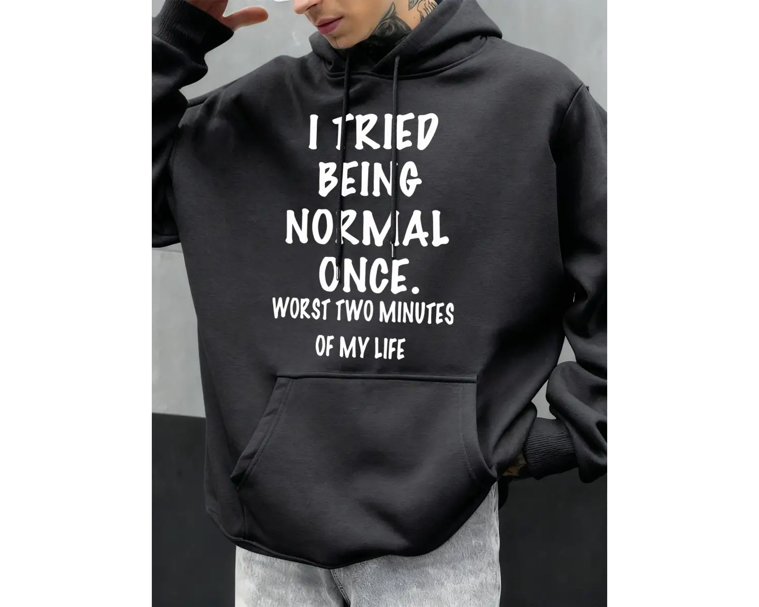 Sakin Olun ve Normal Olun Komik Tasarım Erkekler Kapüşonlular Polar Kapüşonlu Cepli Kazaklar