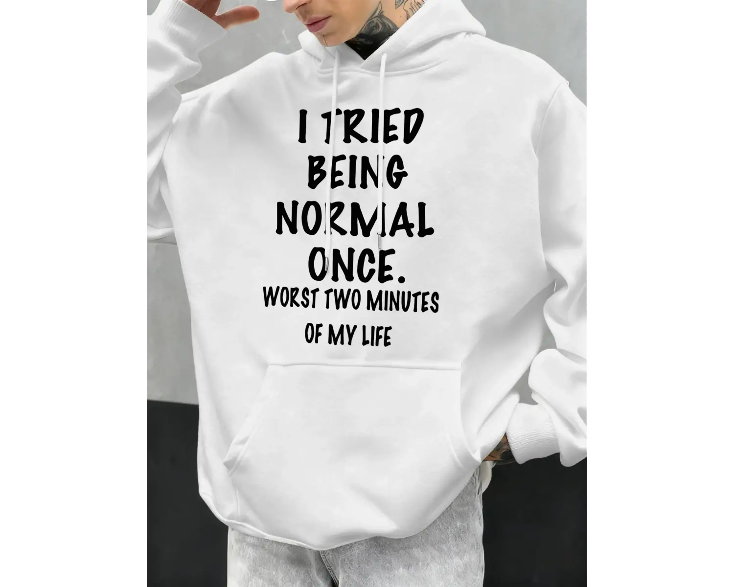 Sakin Olun ve Normal Olun Komik Tasarım Erkekler Kapüşonlular Polar Kapüşonlu Cepli Kazaklar