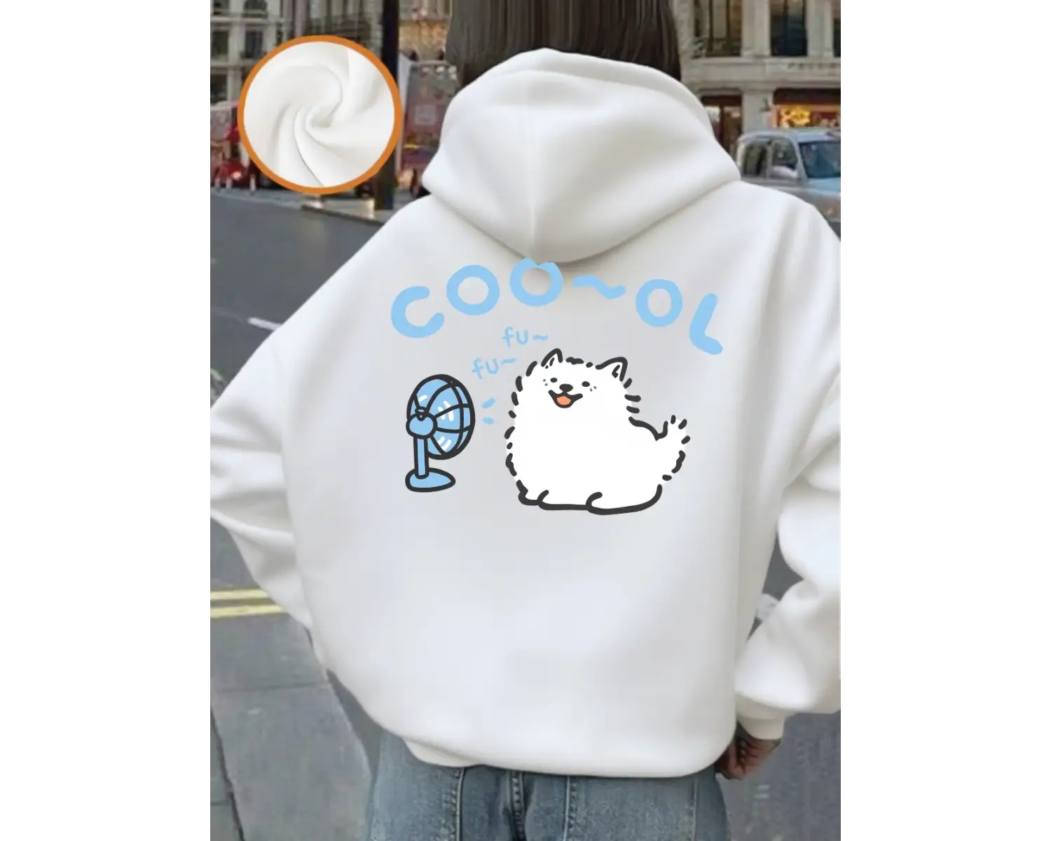 Samoyed Fanlı Baskılı Kapüşonlu Üstler Kadınlar Kışlık Polar Sıcak Kazak Temel Cepli Sweatshi