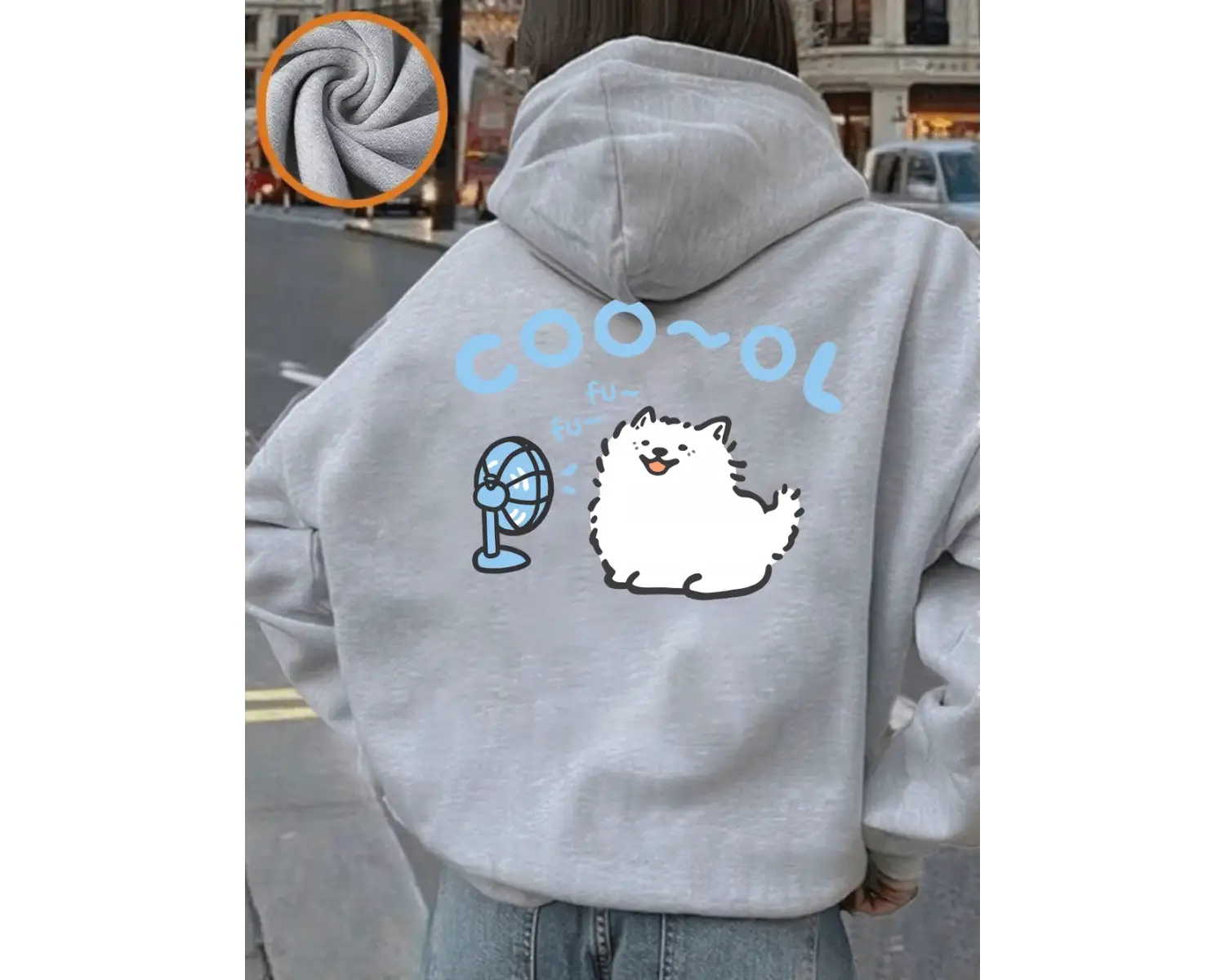 Samoyed Fanlı Baskılı Kapüşonlu Üstler Kadınlar Kışlık Polar Sıcak Kazak Temel Cepli Sweatshi