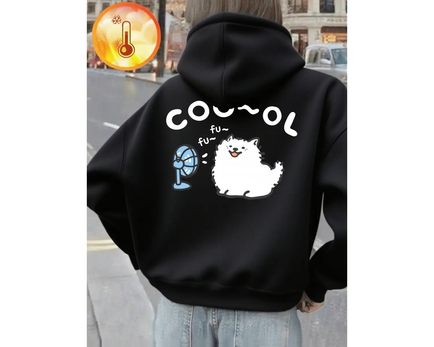 Samoyed Fanlı Baskılı Kapüşonlu Üstler Kadınlar Kışlık Polar Sıcak Kazak Temel Cepli Sweatshi