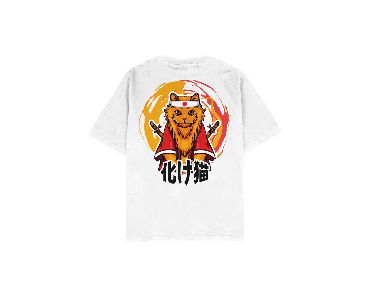 Samurai Cat Beyaz Oversize Unisex T-shirt