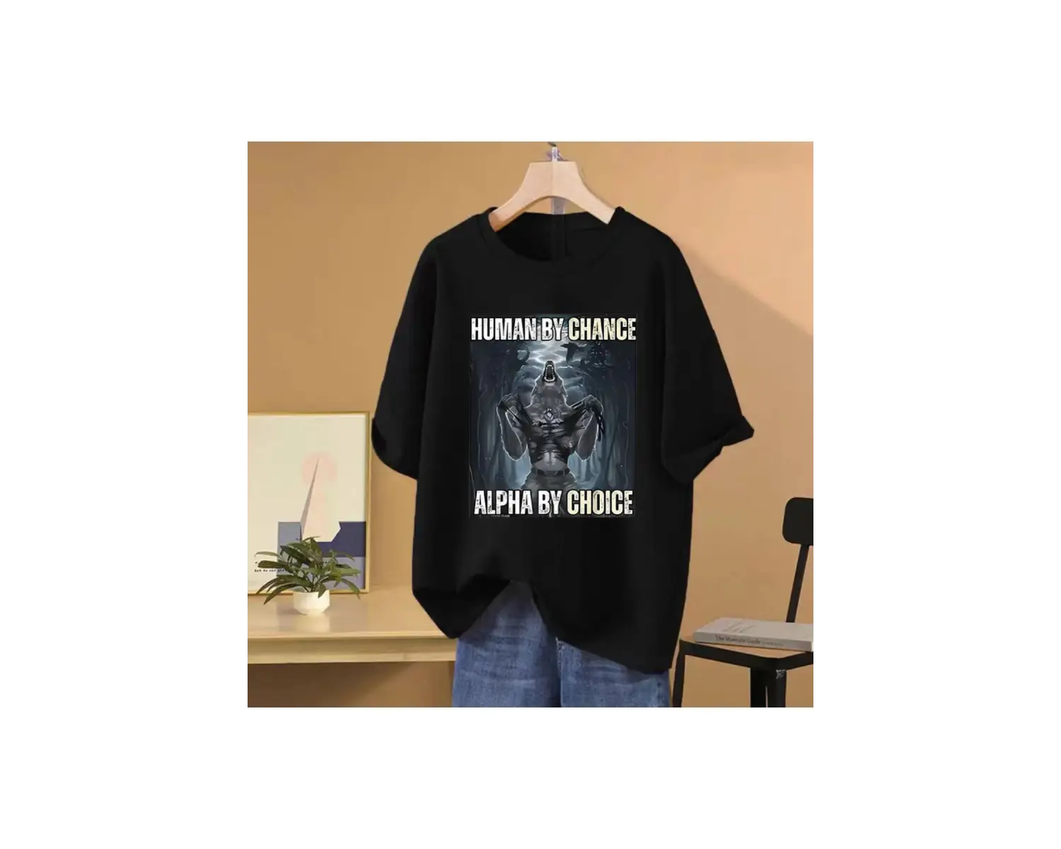 Şans eseri yeni insan alfa seçim kurt komik Meme T shirt kadın erkek pamuk Vintage gevşek kıs