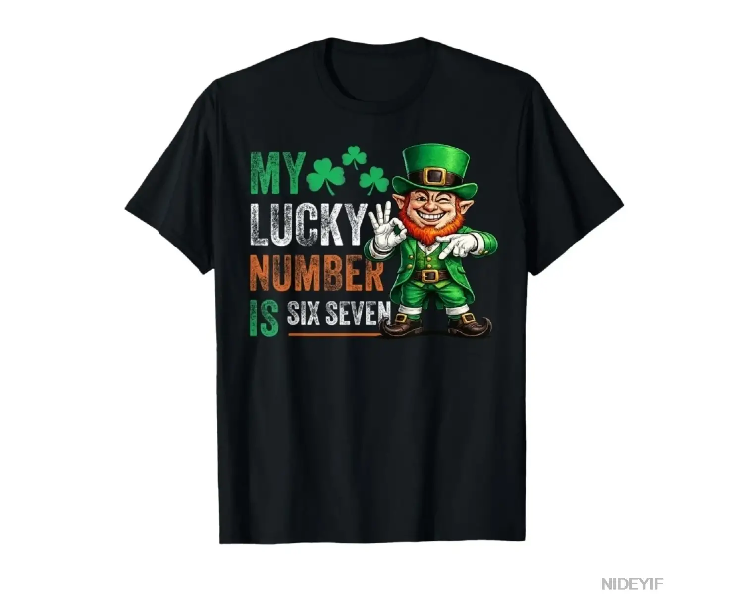 Şanslı Numaram Altı Yedi Komik St Patricks Günü T-shirt Erkekler Kadınlar Için % 100% Pamuklu