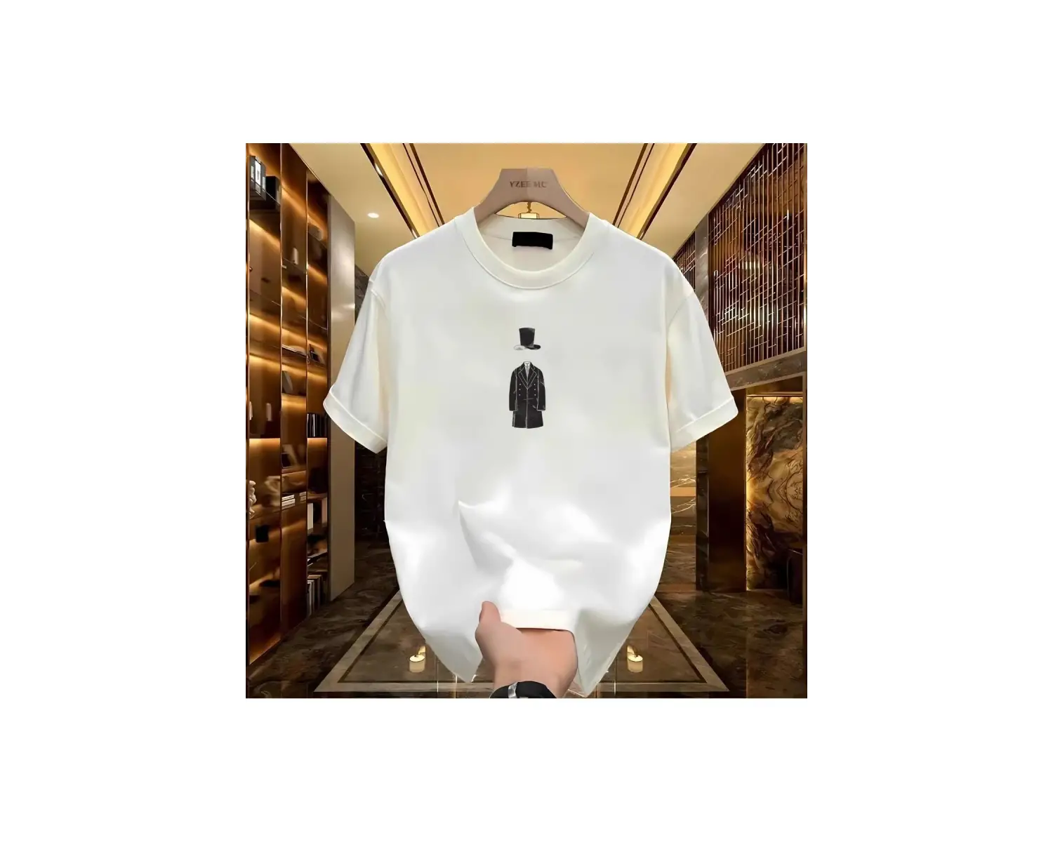 Şapkalı Adam Baskılı Beyaz Erkek