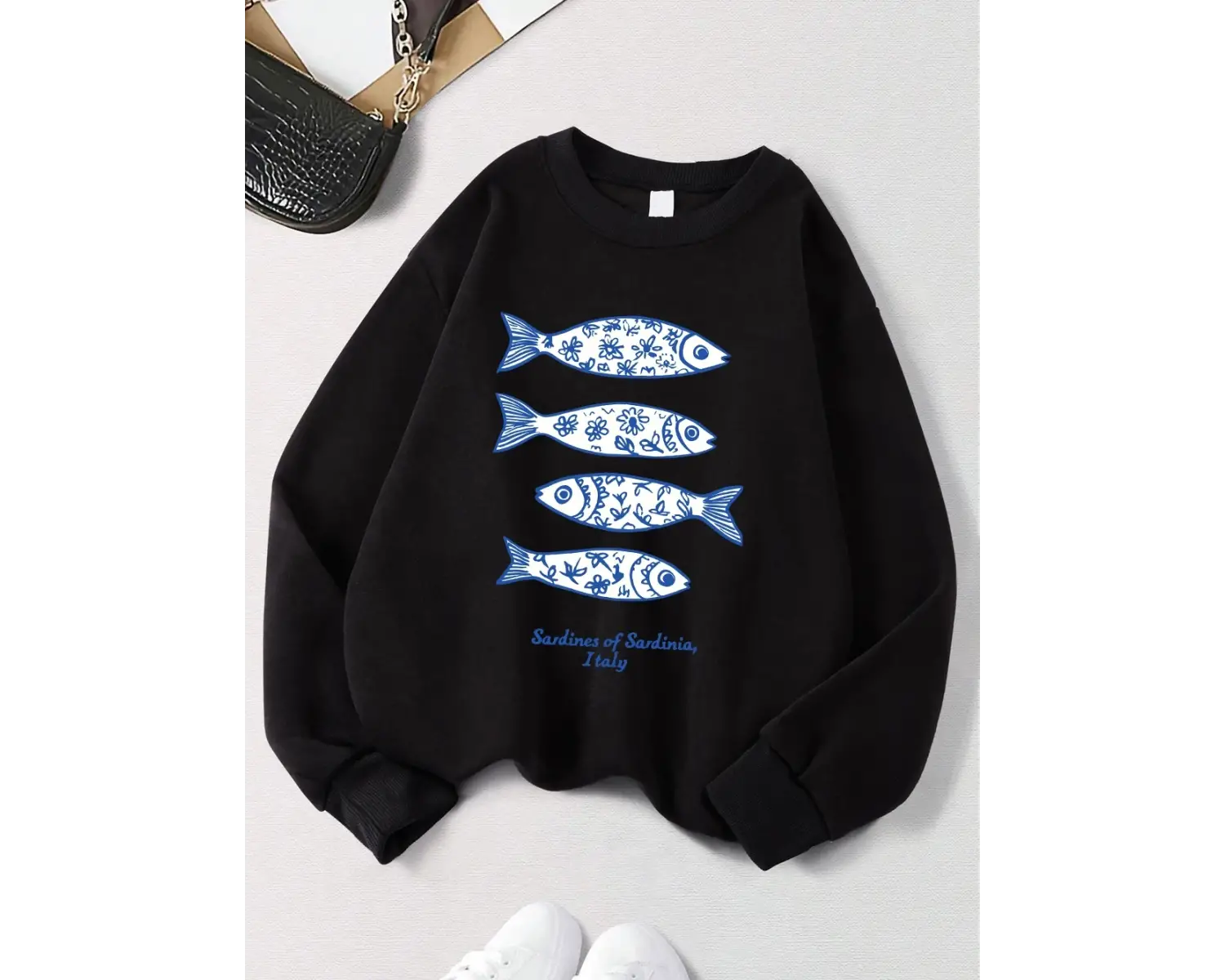 Sardines Of Sardinia Italy Prints Sweatshirt Womens Winter Fleece Warm Hoodies Crewneck Loose