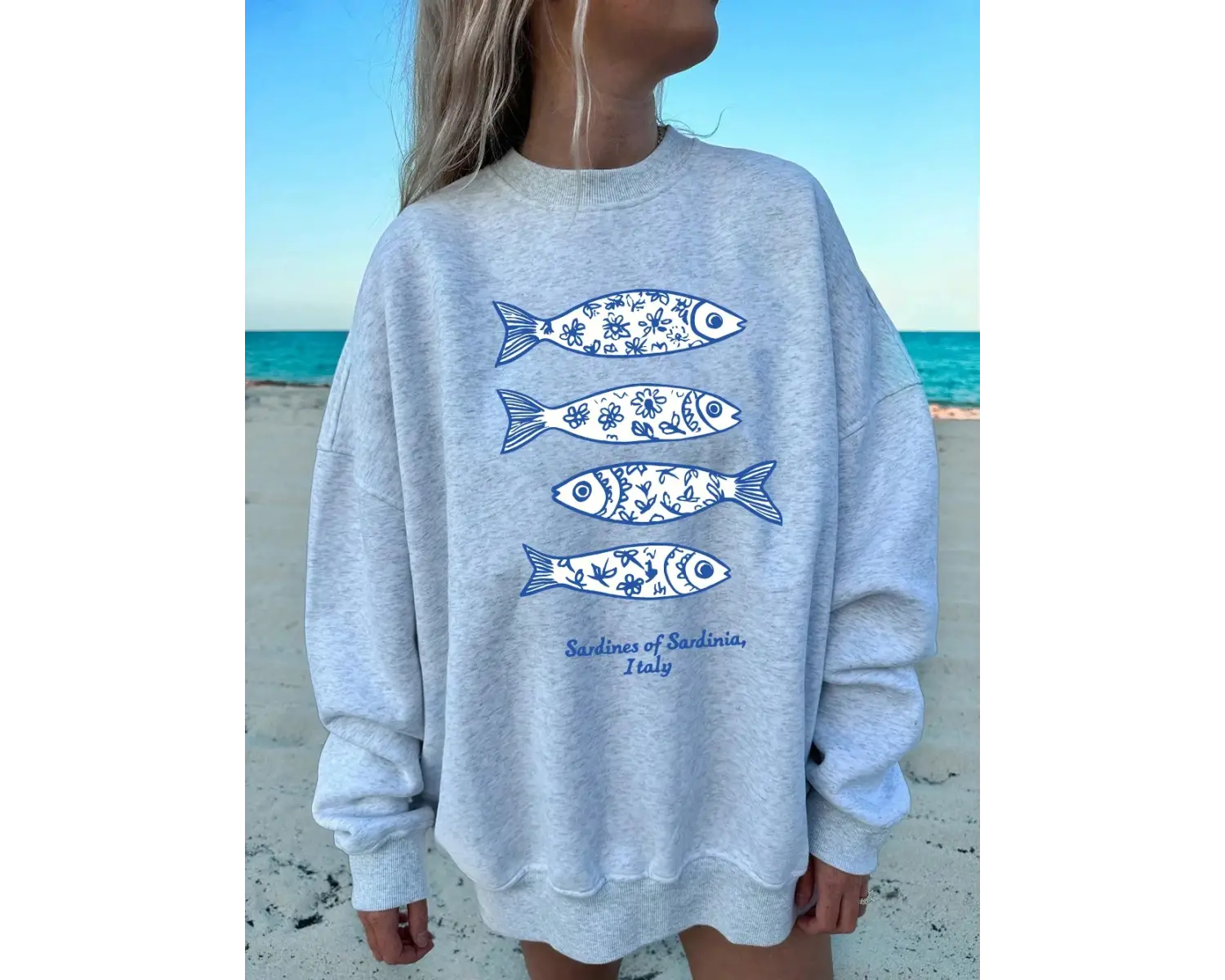 Sardines Of Sardinia Italy Prints Sweatshirt Womens Winter Fleece Warm Hoodies Crewneck Loose