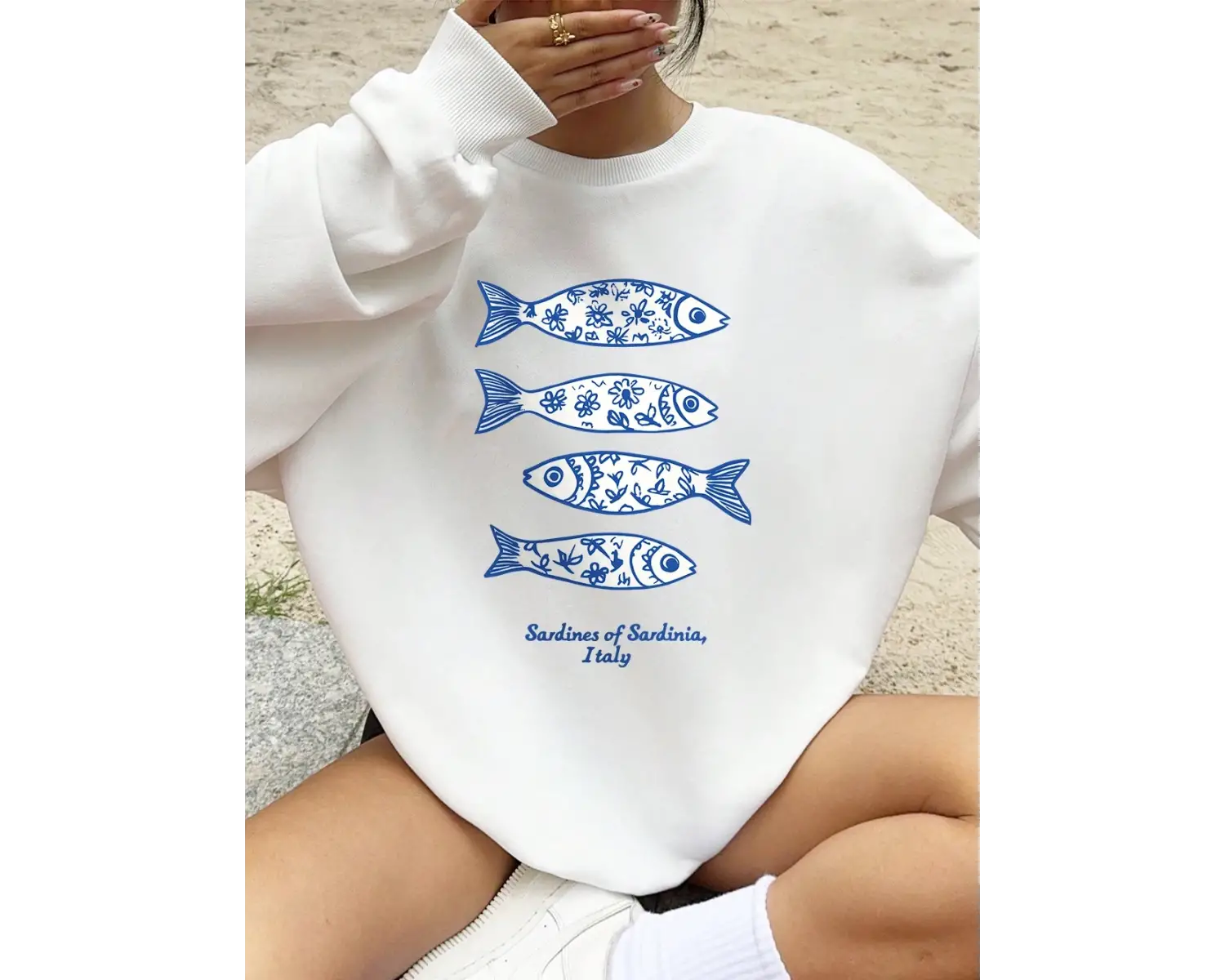 Sardines Of Sardinia Italy Prints Sweatshirt Womens Winter Fleece Warm Hoodies Crewneck Loose