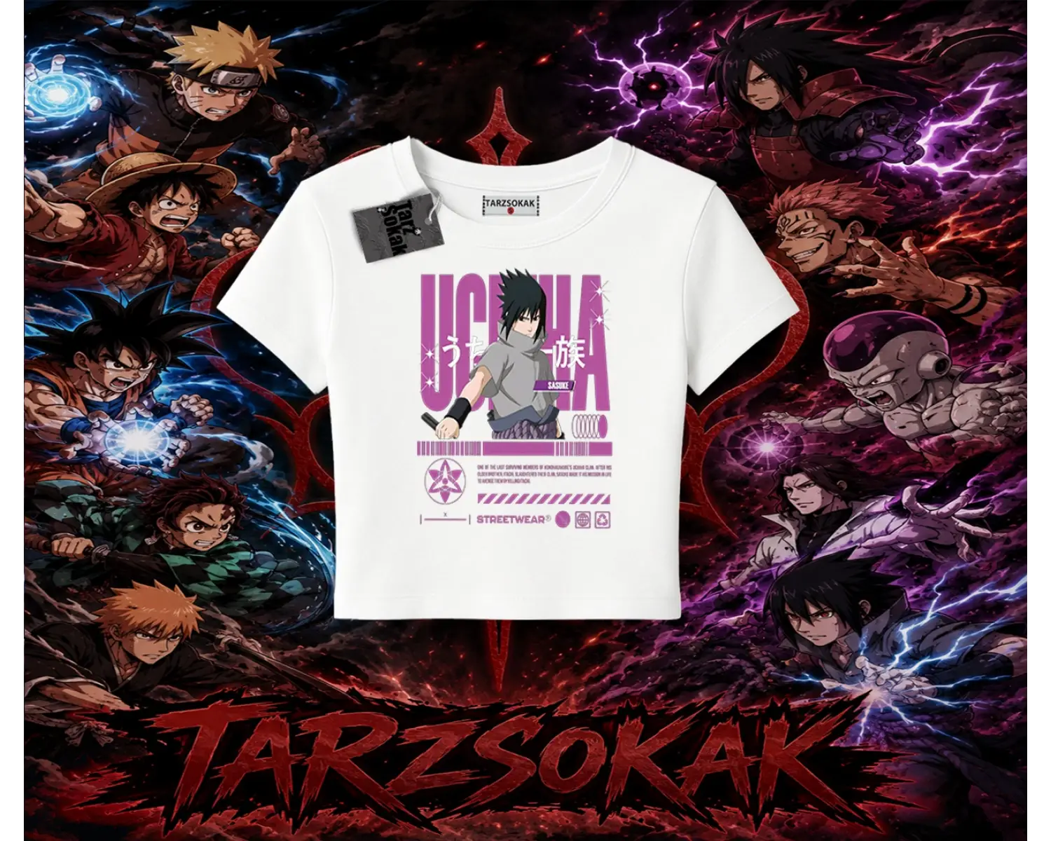 Sasuke uchiha Naruto Anime Karakter Kadın Baby Tee Beyaz
