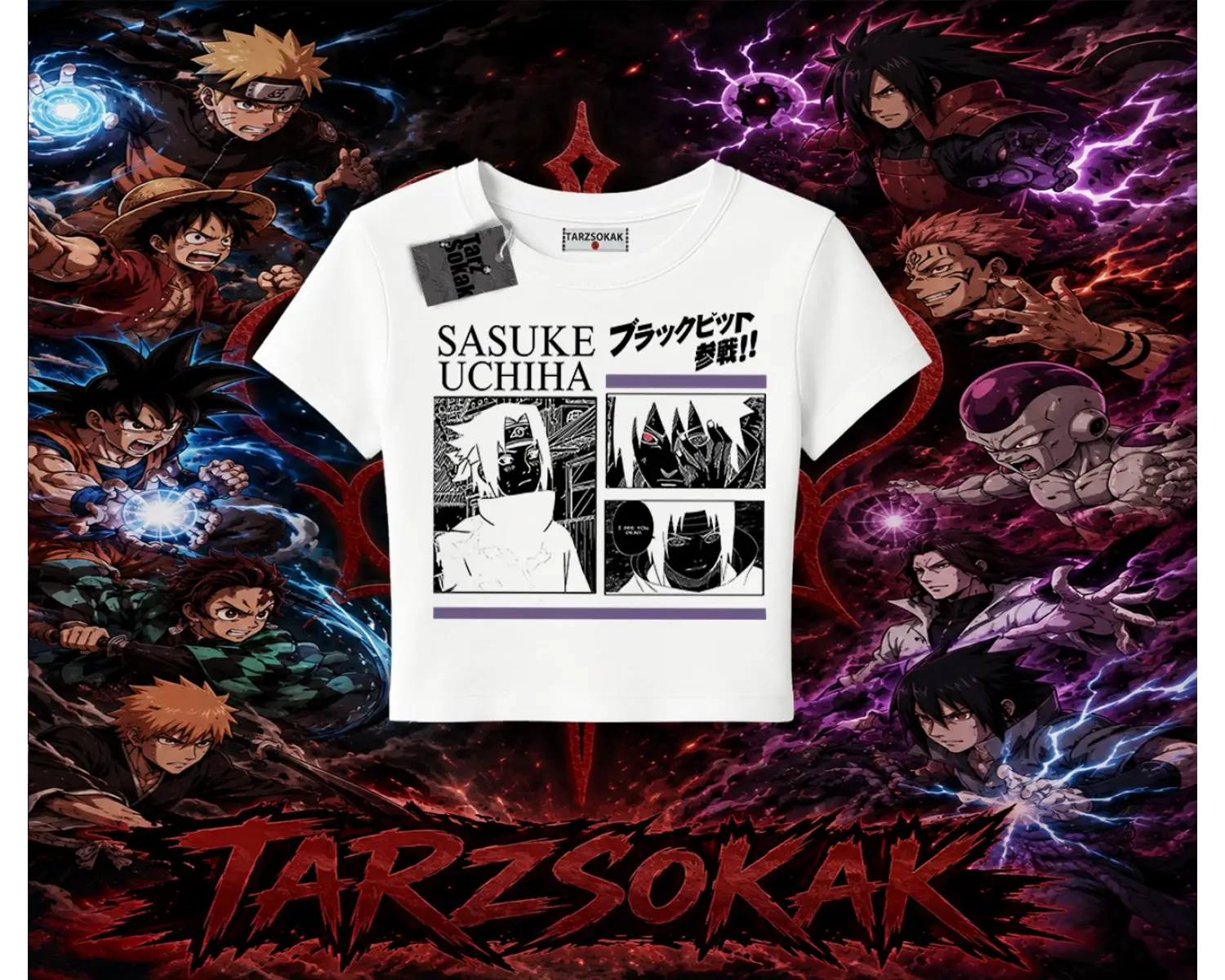 Sasuke uchiha Naruto Anime Karakter Kadın Baby Tee Beyaz
