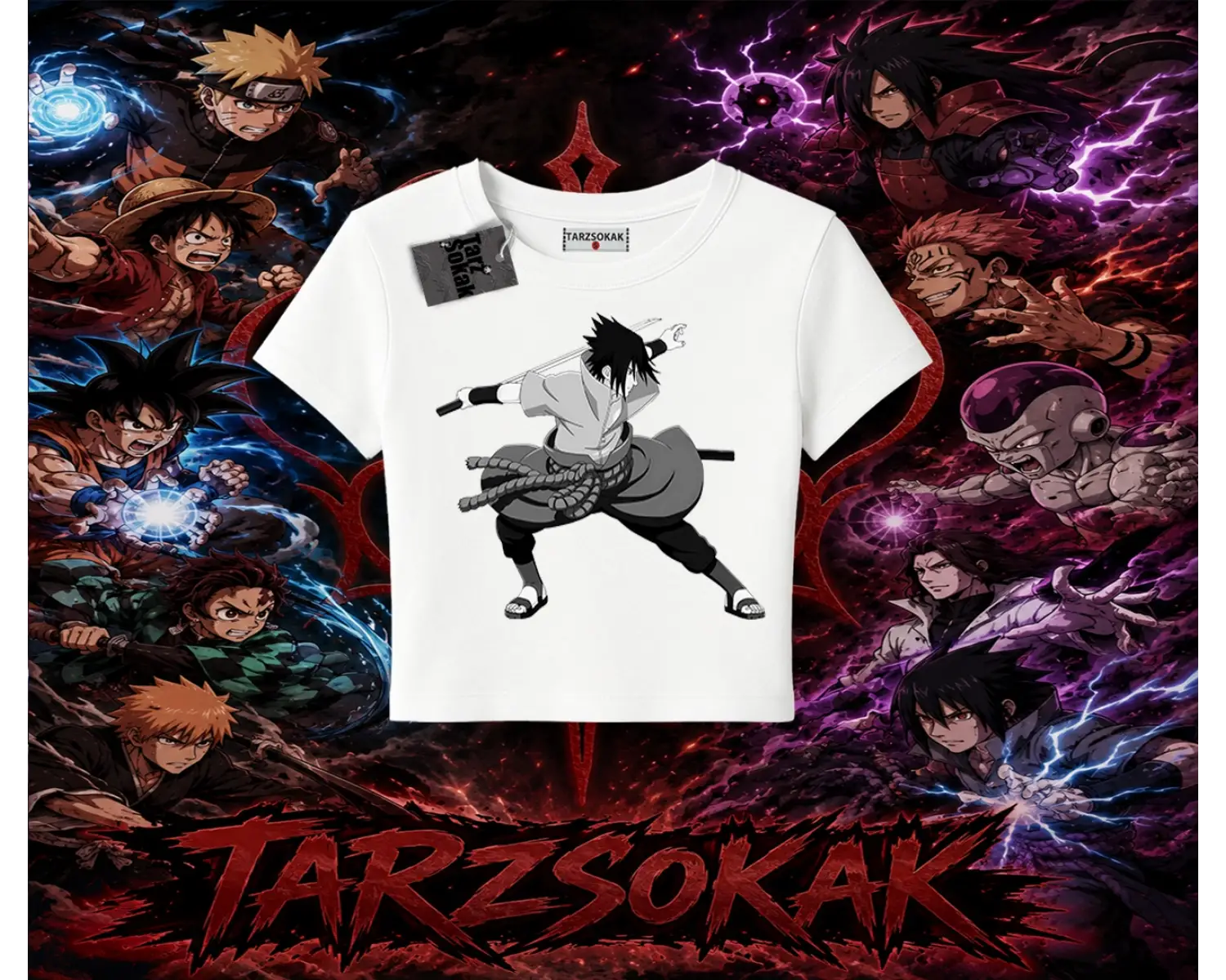 Sasuke uchiha Naruto Anime Karakter Kadın Baby Tee Beyaz
