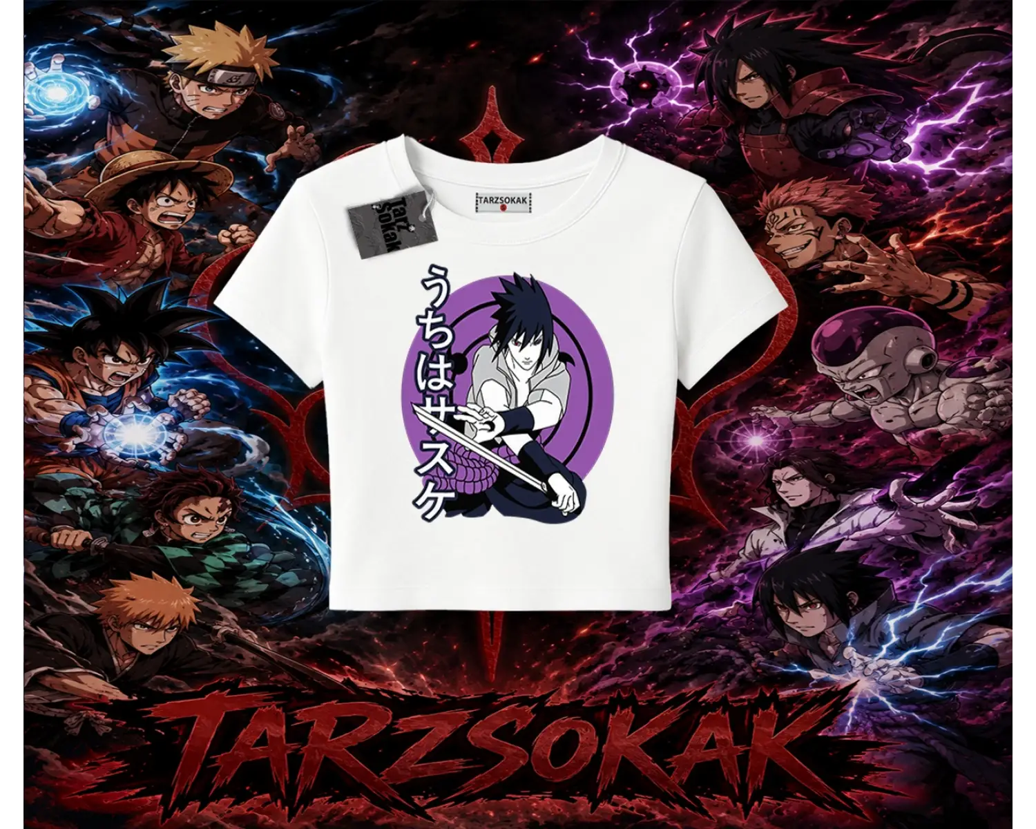Sasuke uchiha Naruto Anime Karakter Kadın Baby Tee Beyaz