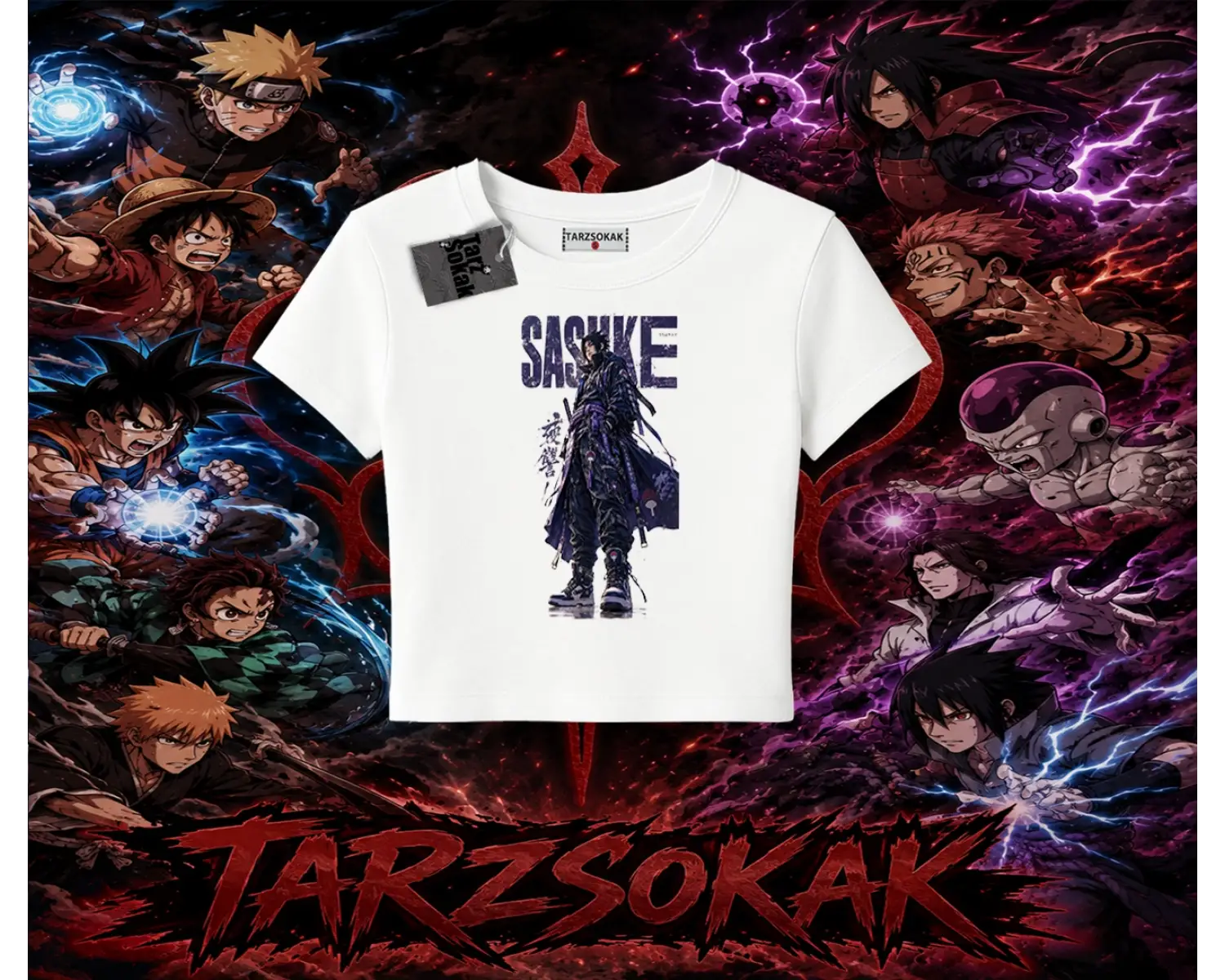 Sasuke uchiha Naruto Anime Karakter Kadın Baby Tee Beyaz