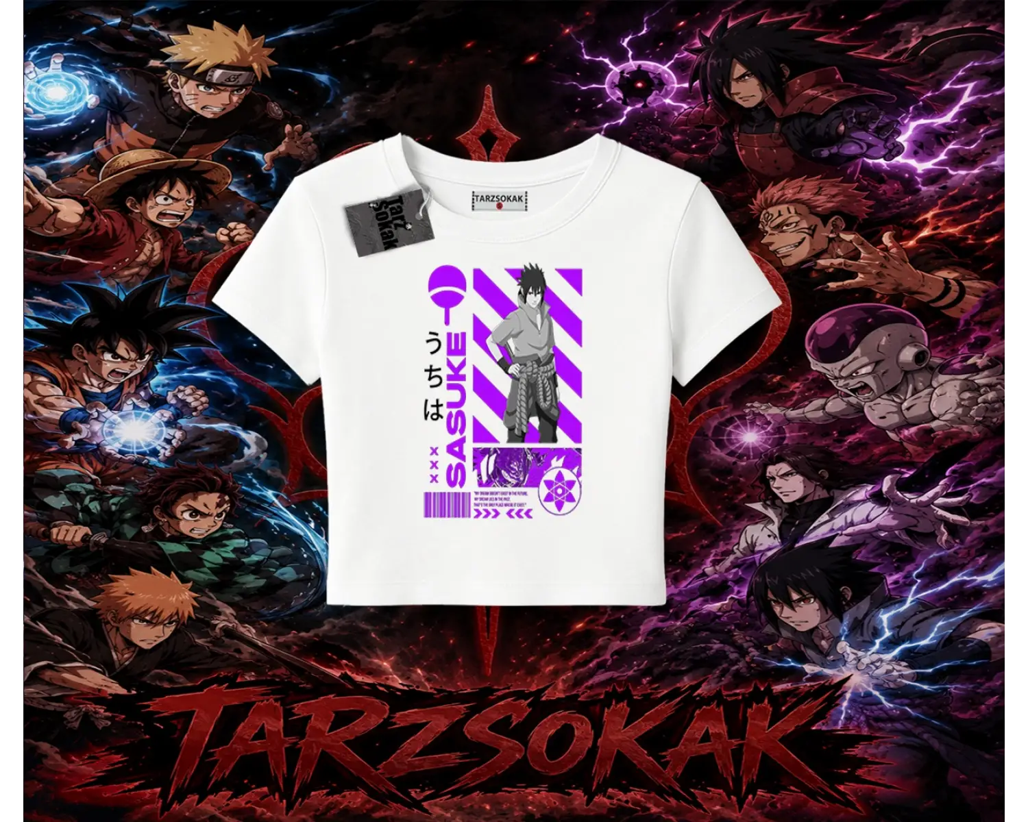 Sasuke uchiha Naruto Anime Karakter Kadın Baby Tee Beyaz